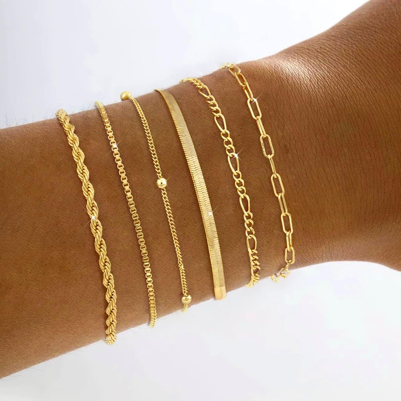 Gold/Silver Bracelets for Women Dainty 14K Gold Plated Bangle Bracelet Stack Waterproof Stackable Jewelry Set Non Tarnish Link Chain Adjustable Jewelry Gifts - Image 4