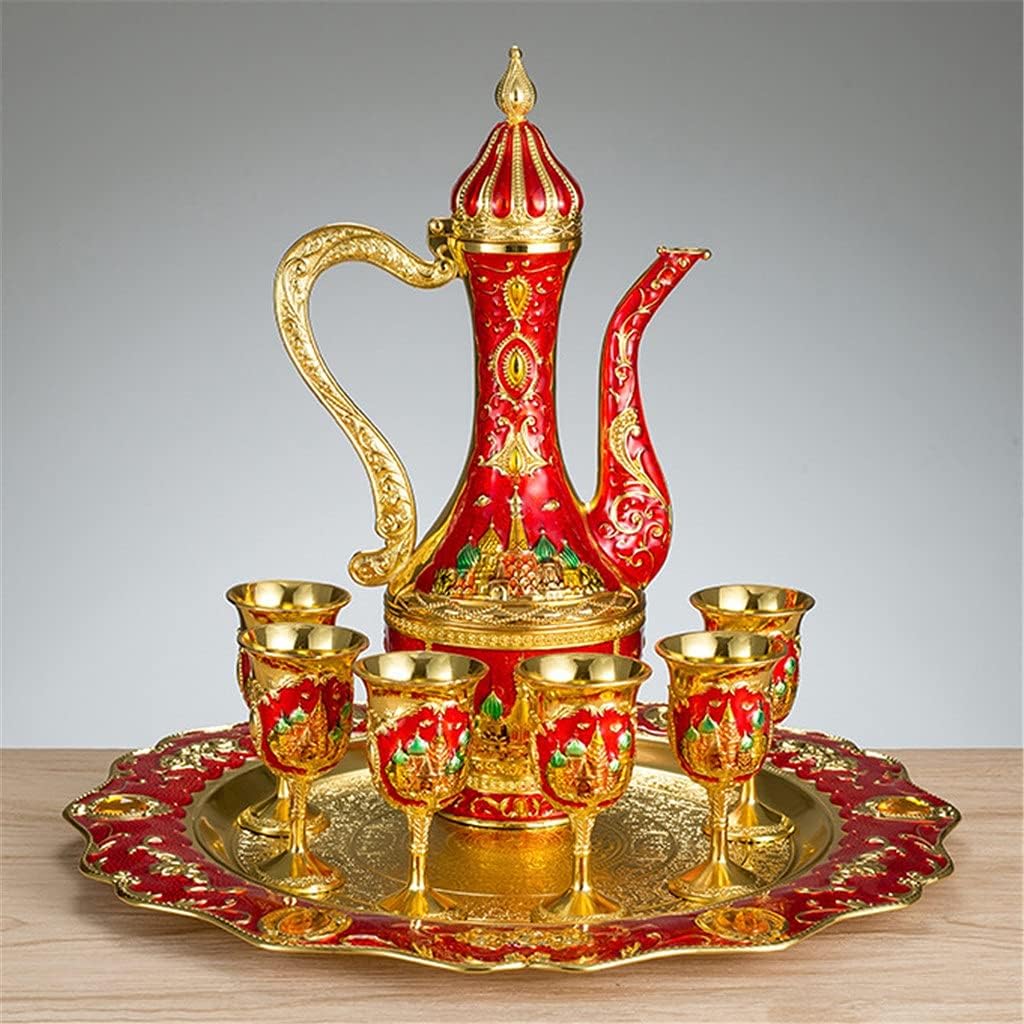 Alloy Wine Set European Antique Household Jug Set Wedding Living Room Bar Home Wine Glass Decoration (Color : B) (C)