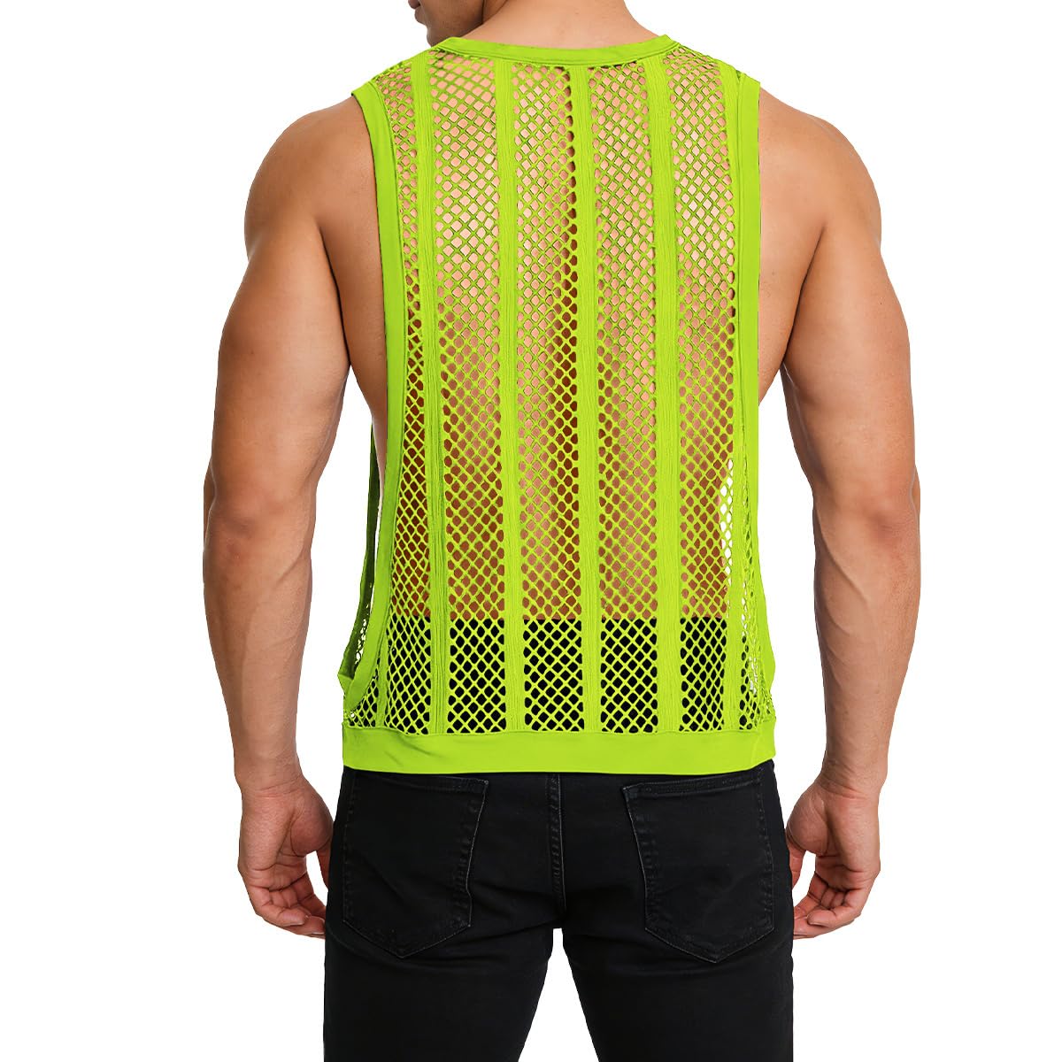 Durchsichtiges Fischnetz-Tanktop für Herren, ärmellos, gestreift, Netzstoff, enganliegend, Muskel-Top, Workout, Strand-Shirt