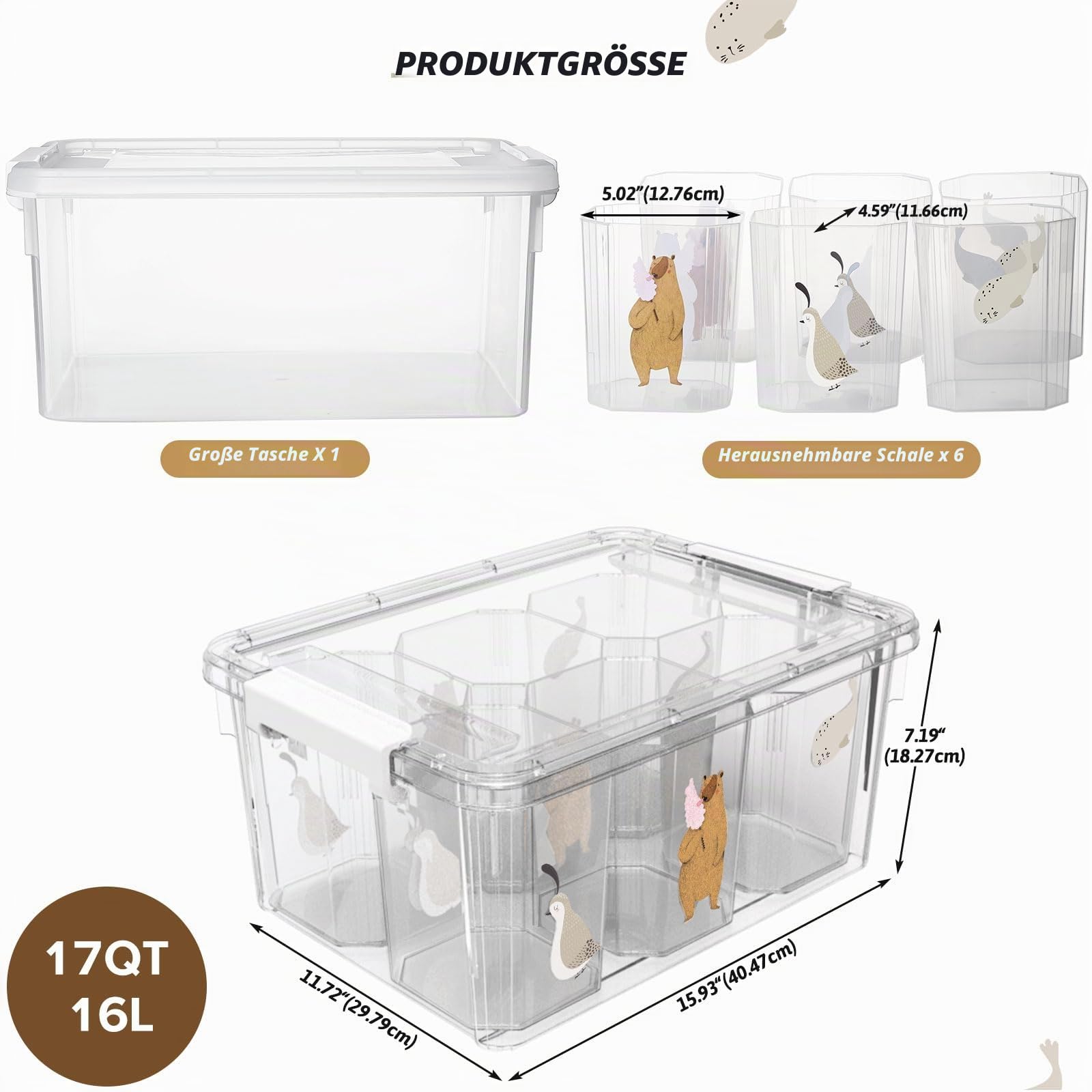 Greentainer 16L Aufbewahrungsbehälter aus Kunststoff Durchsichtige Aufbewahrungsbox mit Deckel, Stapelbarer Mehrzweck-Aufbewahrungsbehälter zum Organisieren von Werkzeugen, Kunsthandwerk & Buntstiften