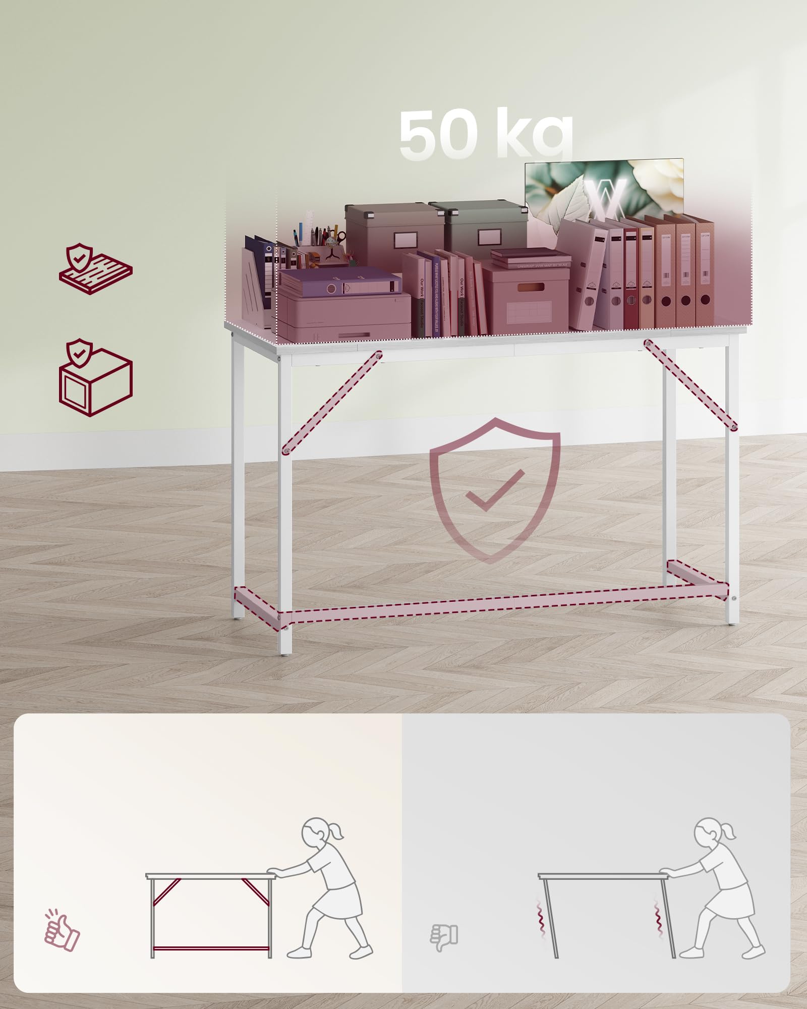 VASAGLE Biurko Komputerowe, Minimalistyczny Stół Biurowy ze Stalową Ramą, do Pracy, Nauki i Gier, 120 x 50 x 76 cm, Biały klon i matowa biel, Kolekcja BARNET LWD039W01