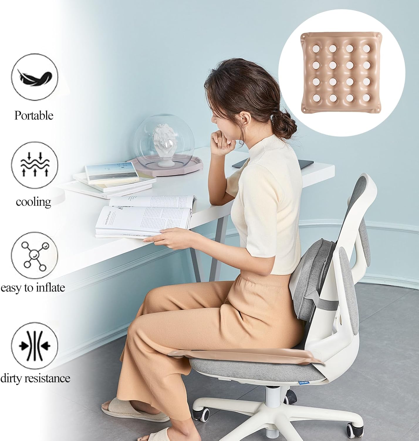 2 PCS Inflatable Seat Cushions, Pressure Relief Waffle Cushion for Pressure Sores Chair, Comfortable Long Sitting Air Cushion, Tailbone, Sciatica Pain Relief, Fit for Office Chair and Wheelchair use - Image 4