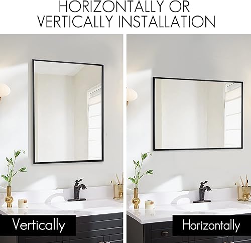 Miniatura 3 de Espejo rectangular de baño de 20 x 28 pulgadas, espejo rectangular vertical u horizontal, marco de metal negro, espejos decorativos rectangulares