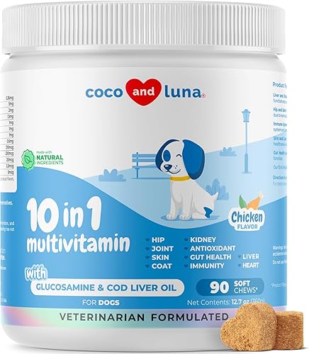 Multivitamínico 10 en 1 para perros, glucosamina condroitina para apoyo articular + enzimas digestivas y probióticos, aceite de hígado de bacalao y