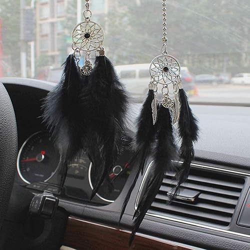 Miniatura 9 de Colgante de espejo retrovisor para automóvil, atrapasueños de plumas, dije de cristal, accesorios decorativos para automóvil para mujer (rojo)
