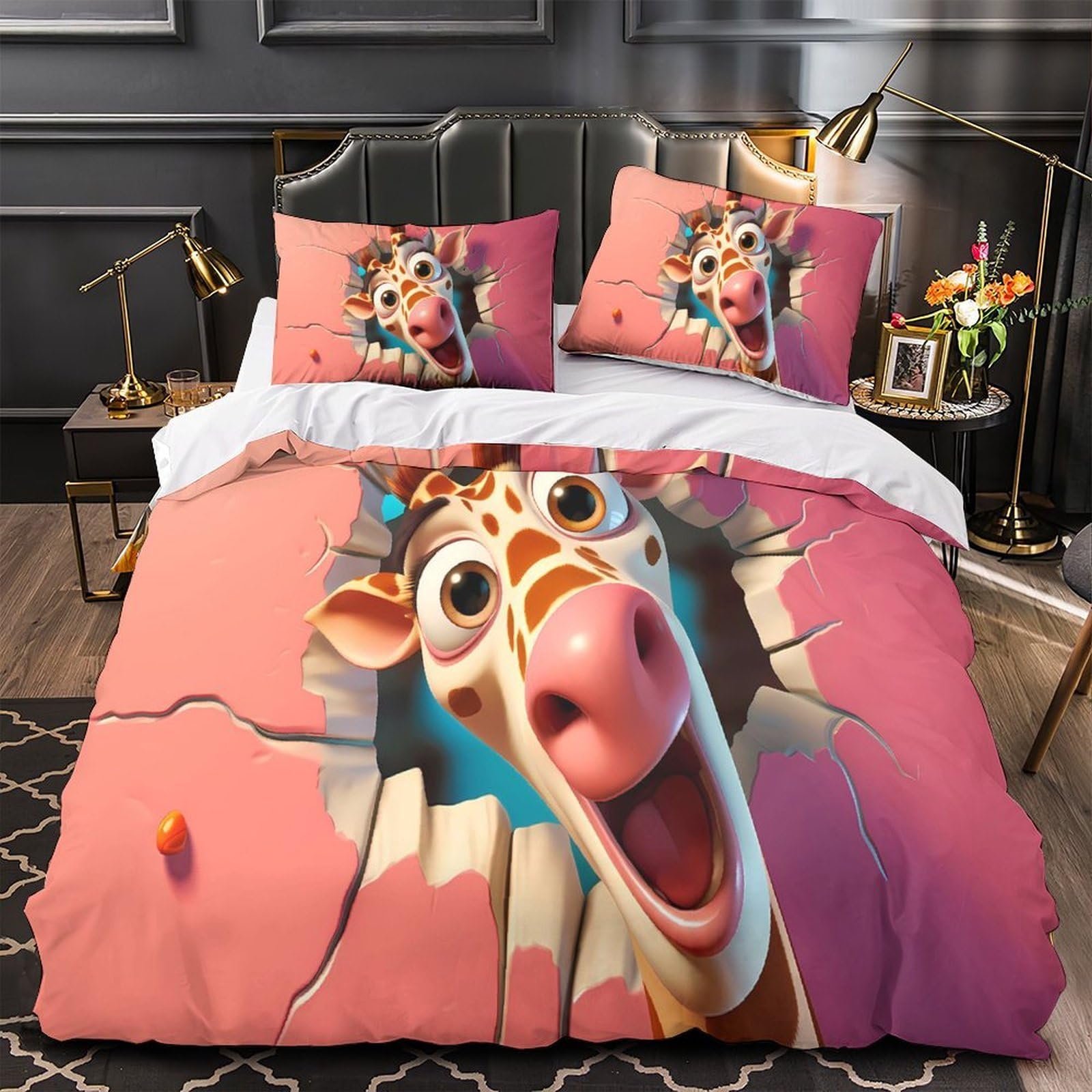 Housse de couette girafe 3D 140x200 microfibre pour lit simple