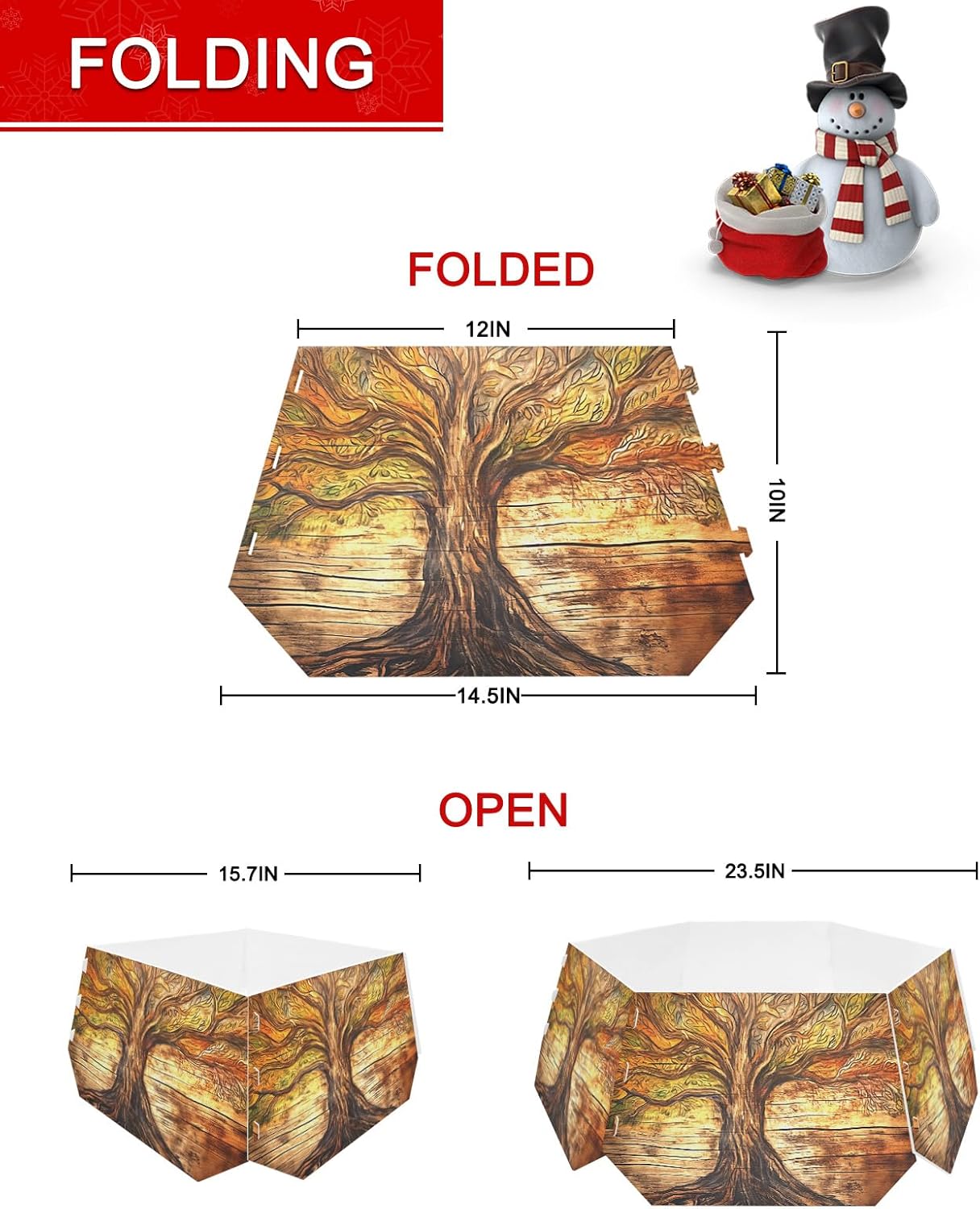 Christmas Tree Collar 6-PCS14.5"x 10", Christmas Tree Ring Farm Vintage Golden Tree Wood Planks Christmas Tree Stands Skirts Base Covers for Xmas Holiday Home Decor