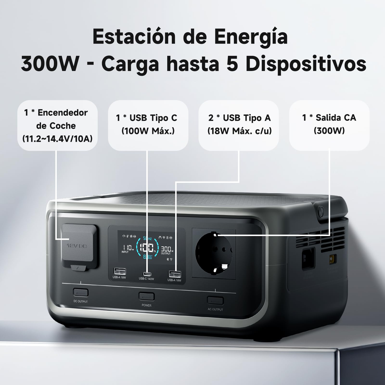 ALLPOWERS VOLIX P300 Estación de Energía Portátil 300W(600W pico) con UPS,Batería LiFePO4 256Wh,Carga Rápida PD 100W,Carga Rápida 80% en 1h,MPPT 110W Máx.Ideal para Casa,Camping y Autocaravanas