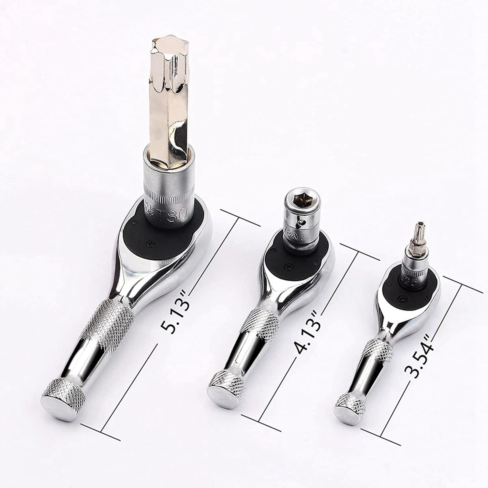 1/4, 3/8, 1/2 Pollice Drive Stubby Ratchet Set 6 Pc Mini Ratchet Quick-Release 72-Tooth