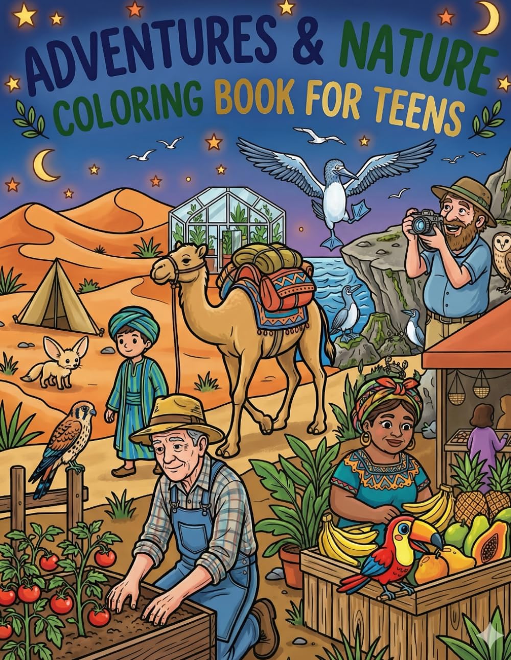 Adventure & Nature Coloring Book: 50 Coloring Adventures Around the World for Teens & Adults to Inspire Relax and Relieve Stress