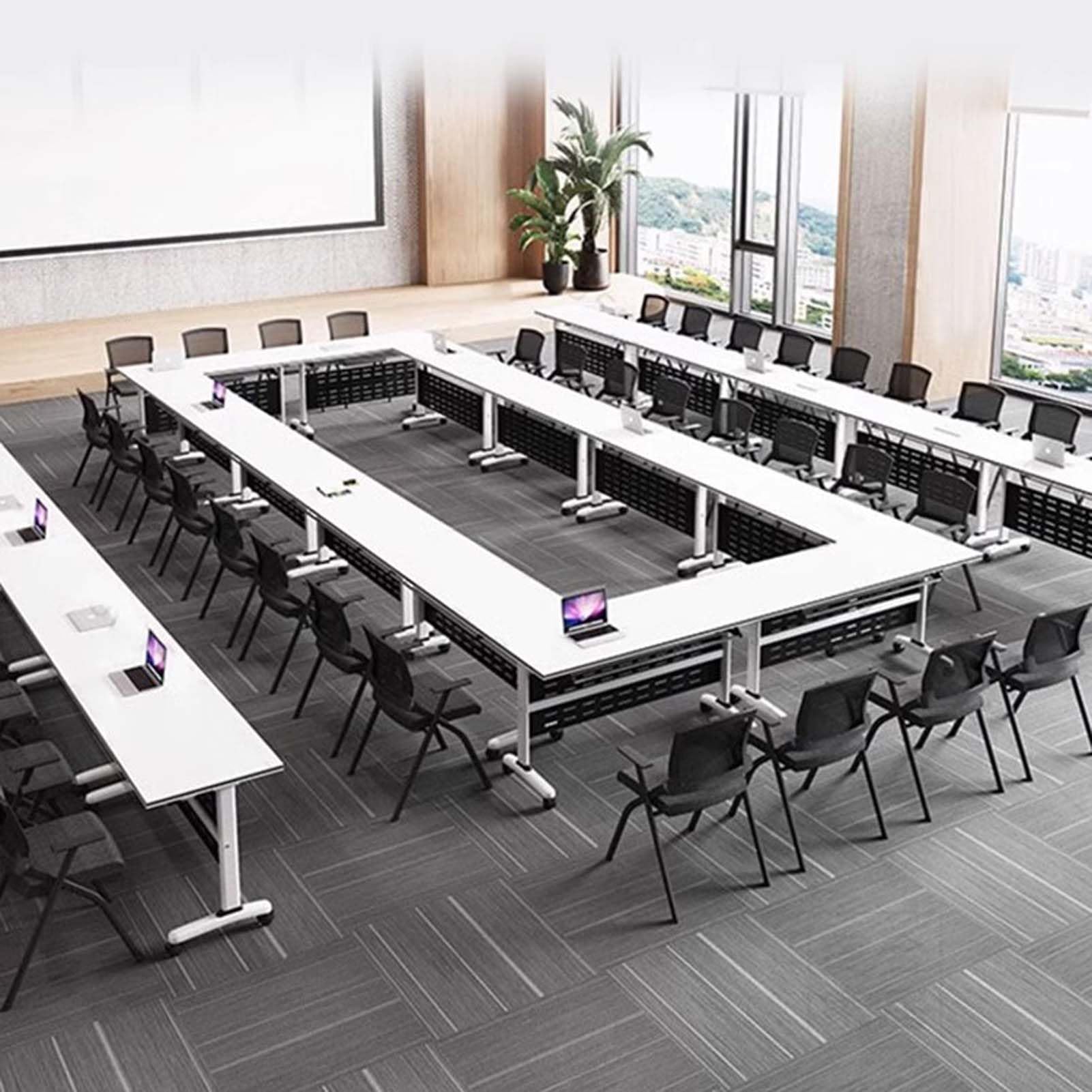 Prostokątny stół konferencyjny, biały stół konferencyjny, rozkładany stół szkoleniowy, uniwersalny stół seminaryjny z kółkami, łatwe w montażu biurko do sali konferencyjnej