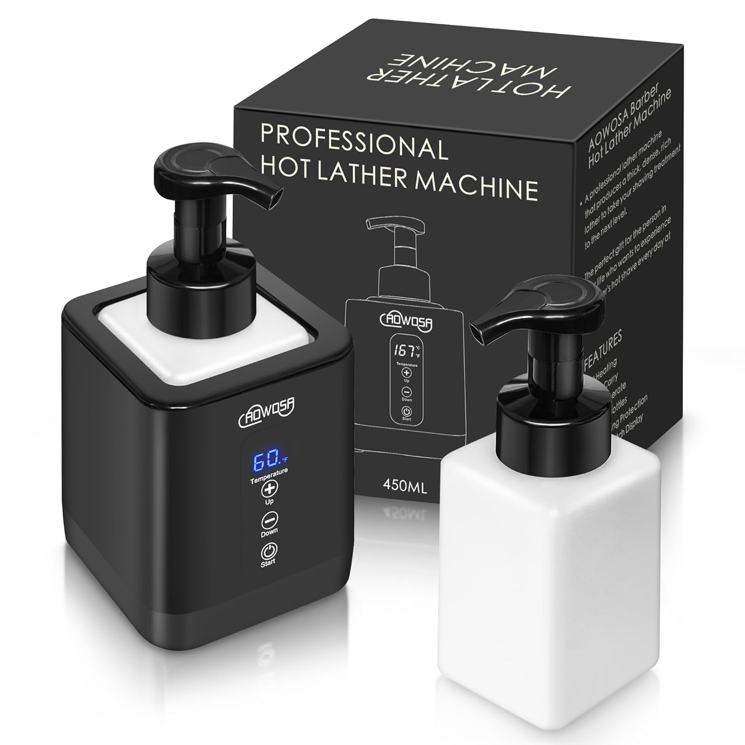 Hot Lather Machine for Shaving Professional Lather Maker for Men Face Shaving Large Capacity Shaving Foam Machine for Home Use Salon Barber Shop, with 2 Foam Bottle and Temperature Digital Display Black