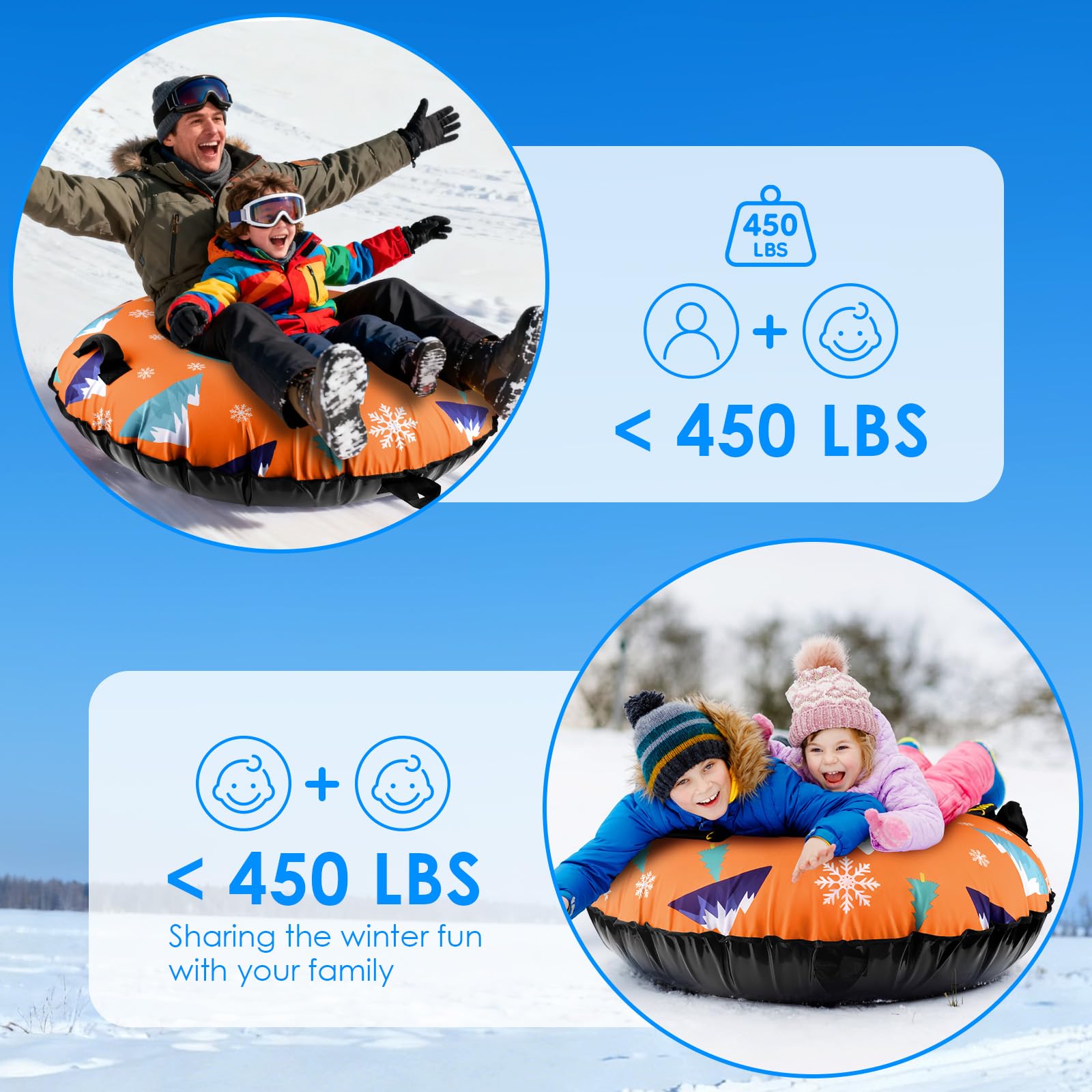 BROTOU Trineo inflable de nieve 120 cm con asas y funda