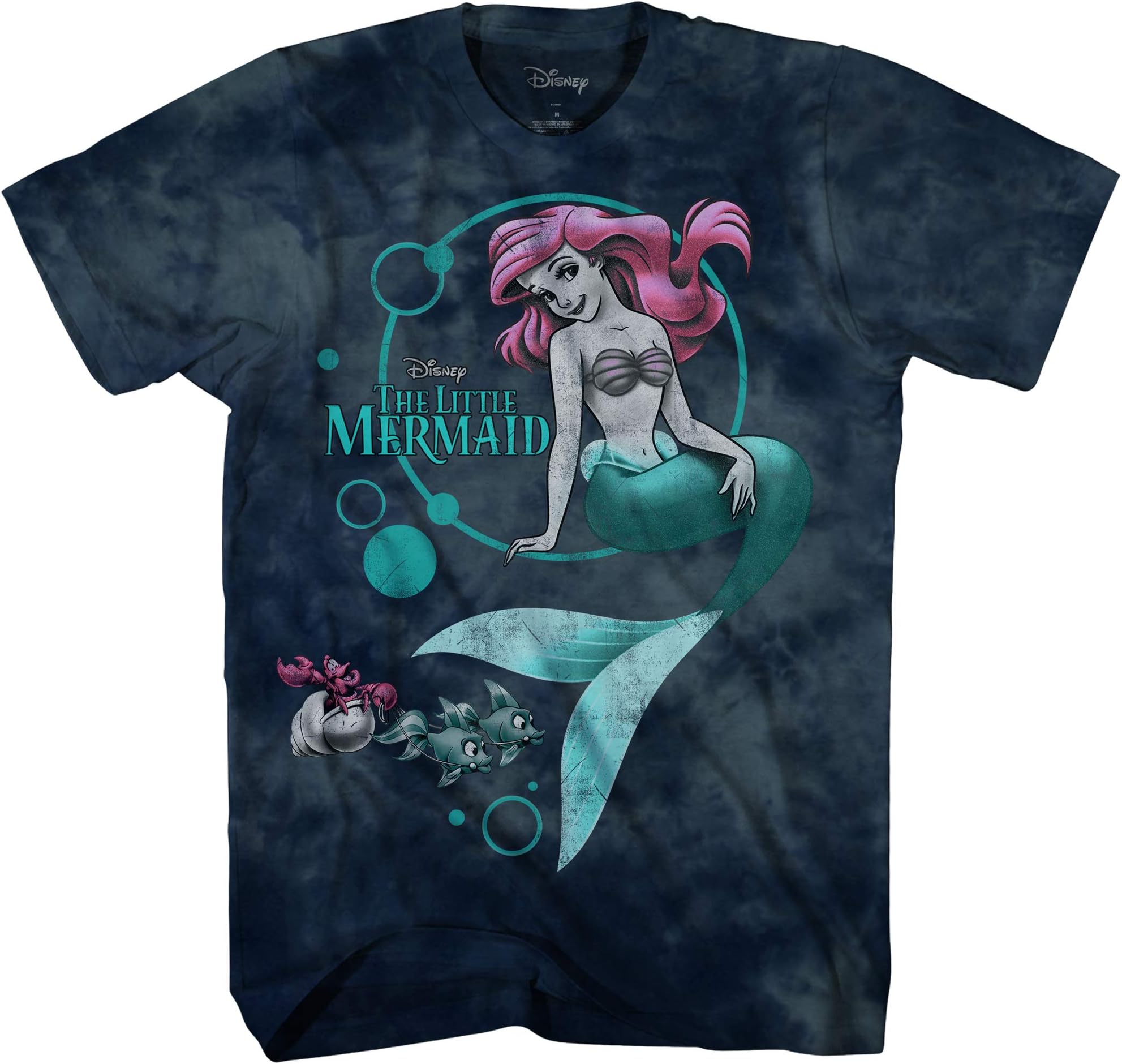 Disney Mermaid Duotone The Little Mermaid Ariel Sebastian Graphic Tee Mens Adult T-Shirt (Navy Wash