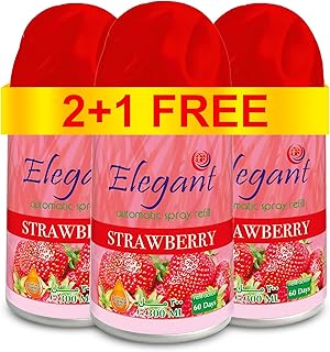 Elegant Automatic Spray REFILL – Strawberry – 300ML – Pack of 3, Triple Pack (300ML x 3 Pcs) – Air Freshener REFILL for Home And Bathroom, Made With ESSENTIAL OILS