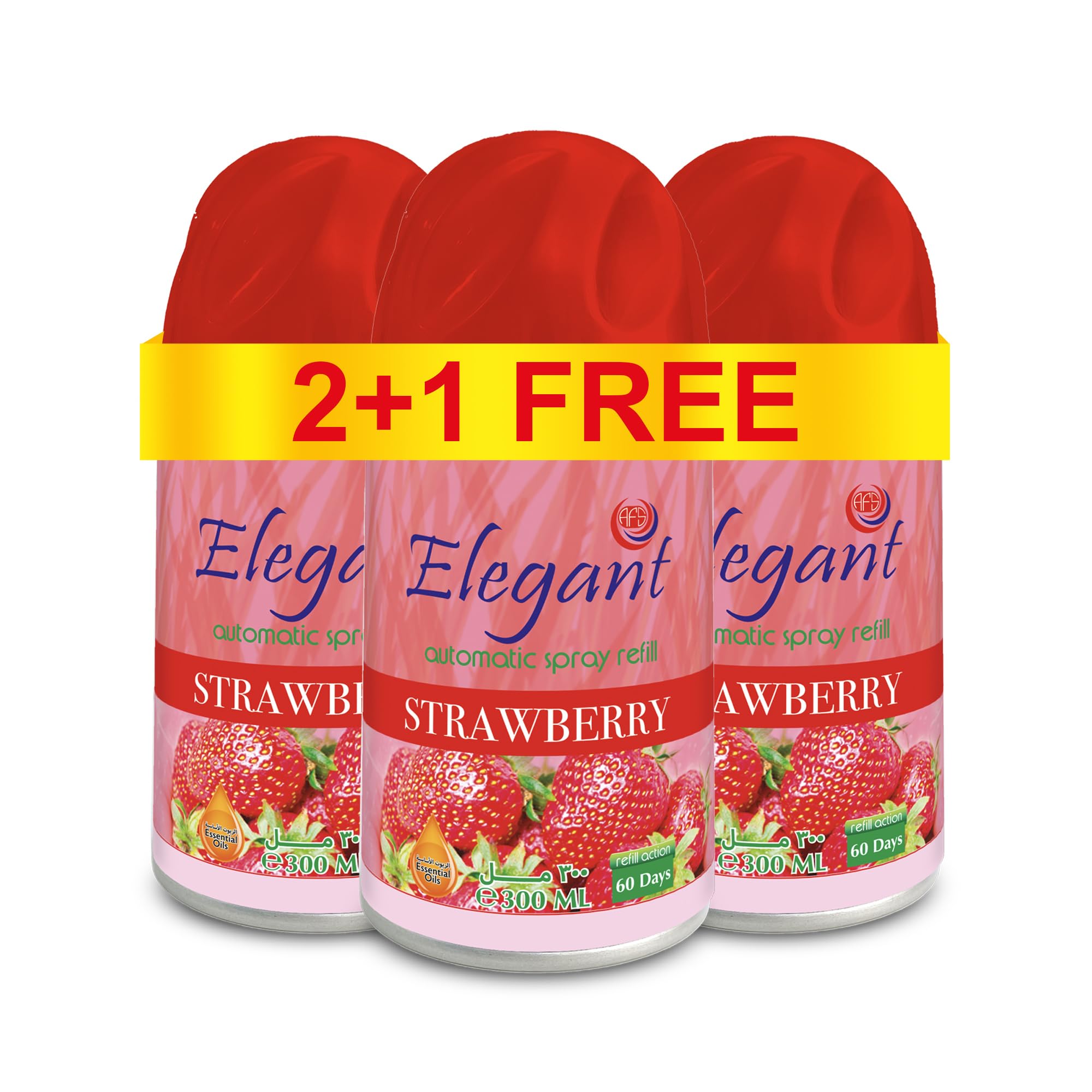 Elegant Automatic Spray REFILL – Strawberry – 300ML – Pack of 3, Triple Pack (300ML x 3 Pcs) – Air Freshener REFILL for Home And Bathroom, Made With ESSENTIAL OILS