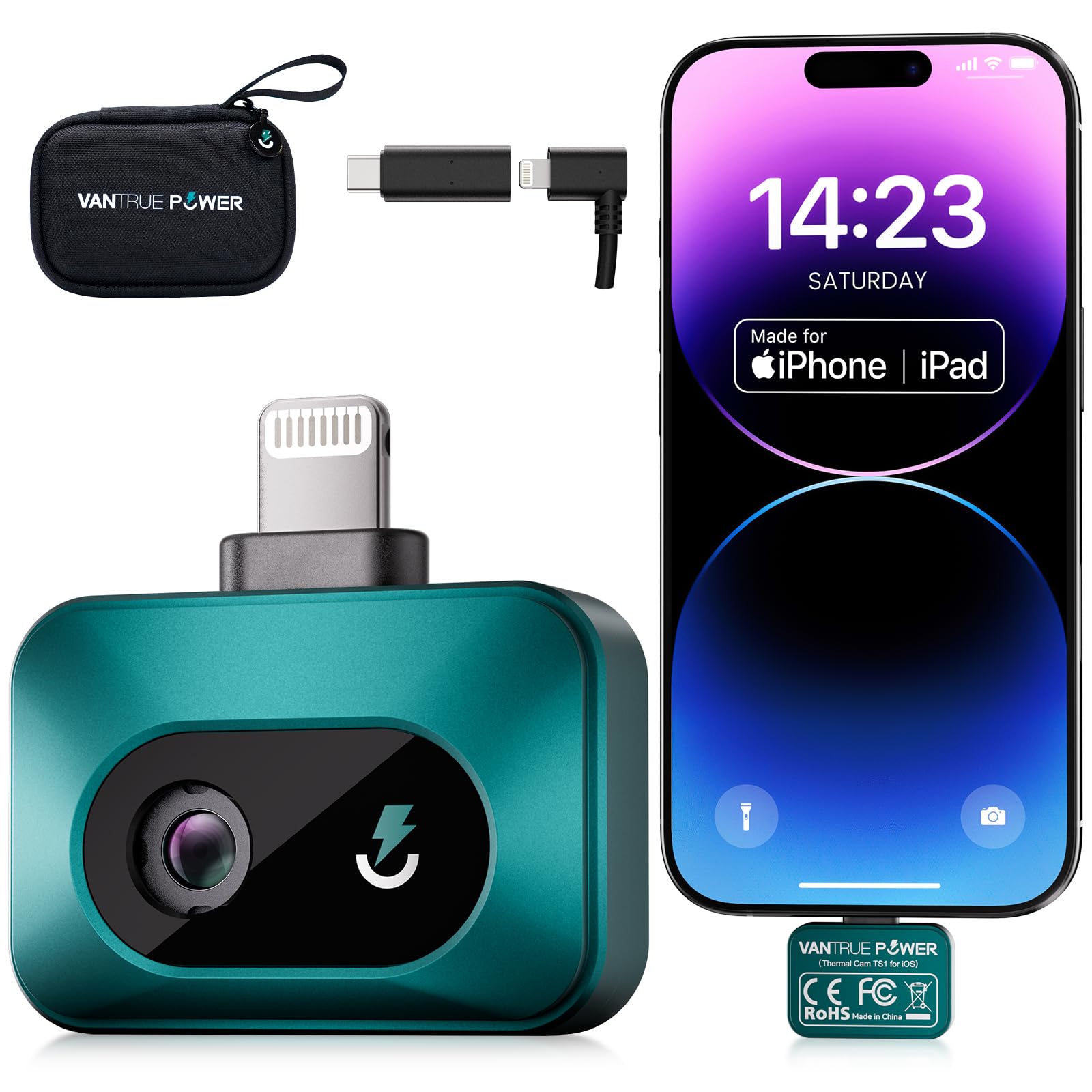 TS1 Wärmebildkamera Thermal für iOS iPhone iPad, Infrarotkamera Wärmebildkameras mit 512×384 Superauflösung Infrarot Kamera mit USB-C, -20°C bis 550°C, Haus-Inspektion 15x Zoom
