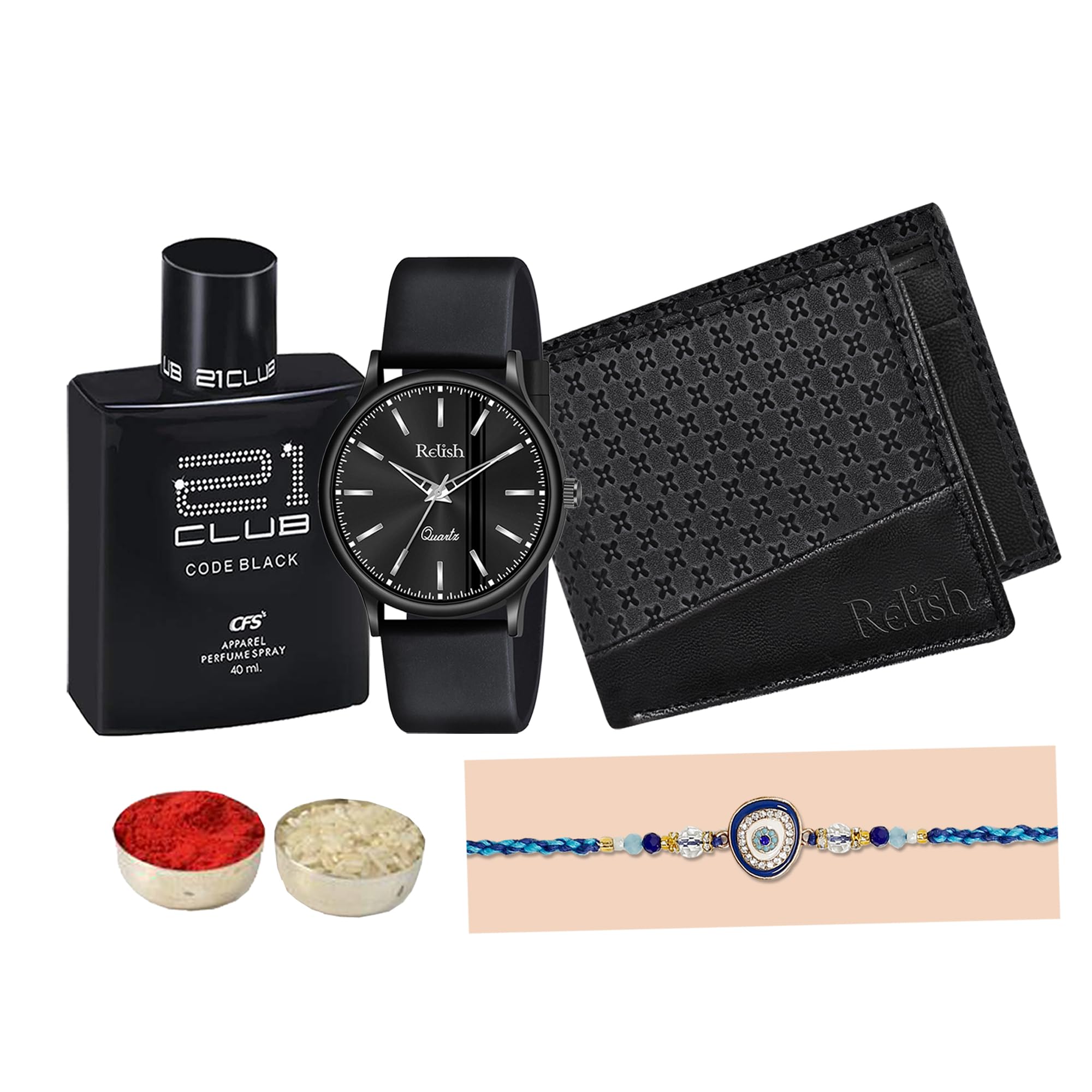 Relish Rakhi Gift Combo Box | Watch, Wallet, Perfume, Rakhi, Roli Chawal Pack, Greeting Card | Raksha Bandhan Rakhi Gift for Brother (B0D4Z71DNR) Amazon Price History, Amazon Price Tracker