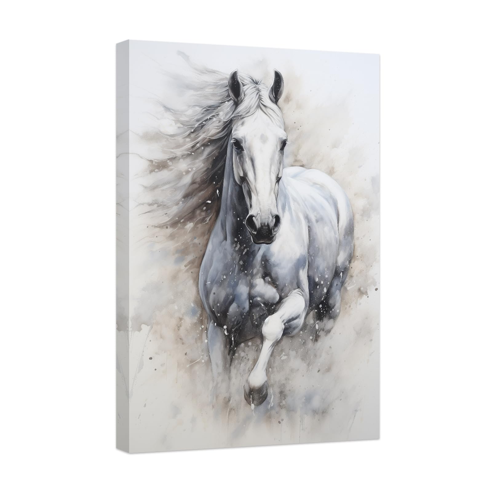 CCWACPP Stampa di cavalli su tela Pittura di cavallo bianco Immagine di cavallo in corsa Acquerello Ritratto di animale occidentale Opera (A, (30.00 x 45.00 cms))