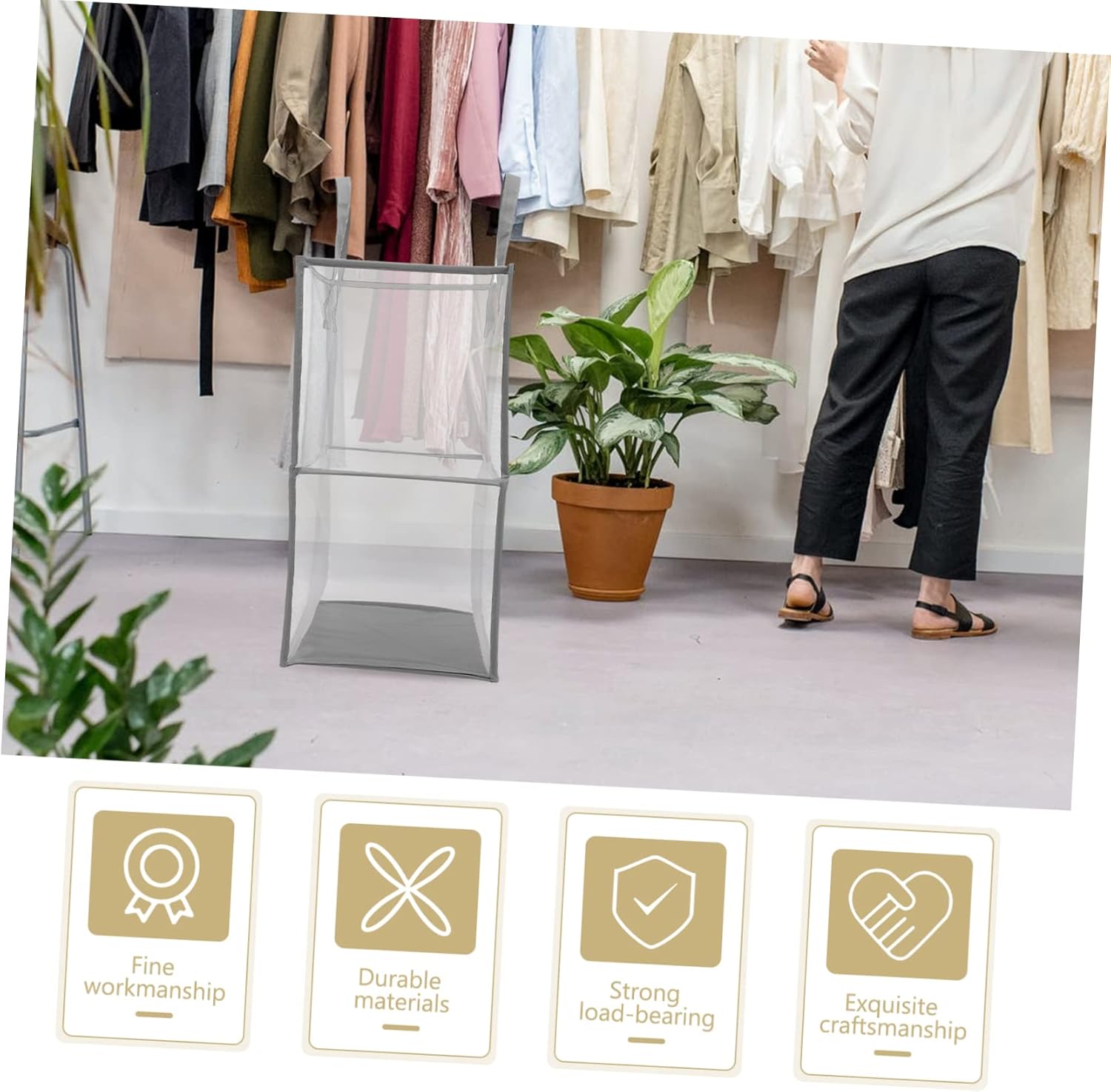 Foldable Laundry Hamper with Handles Mesh Laundry Basket for Bedroom Bathroom Nursery Double Gray Storage Organizer for Clothes Spaces