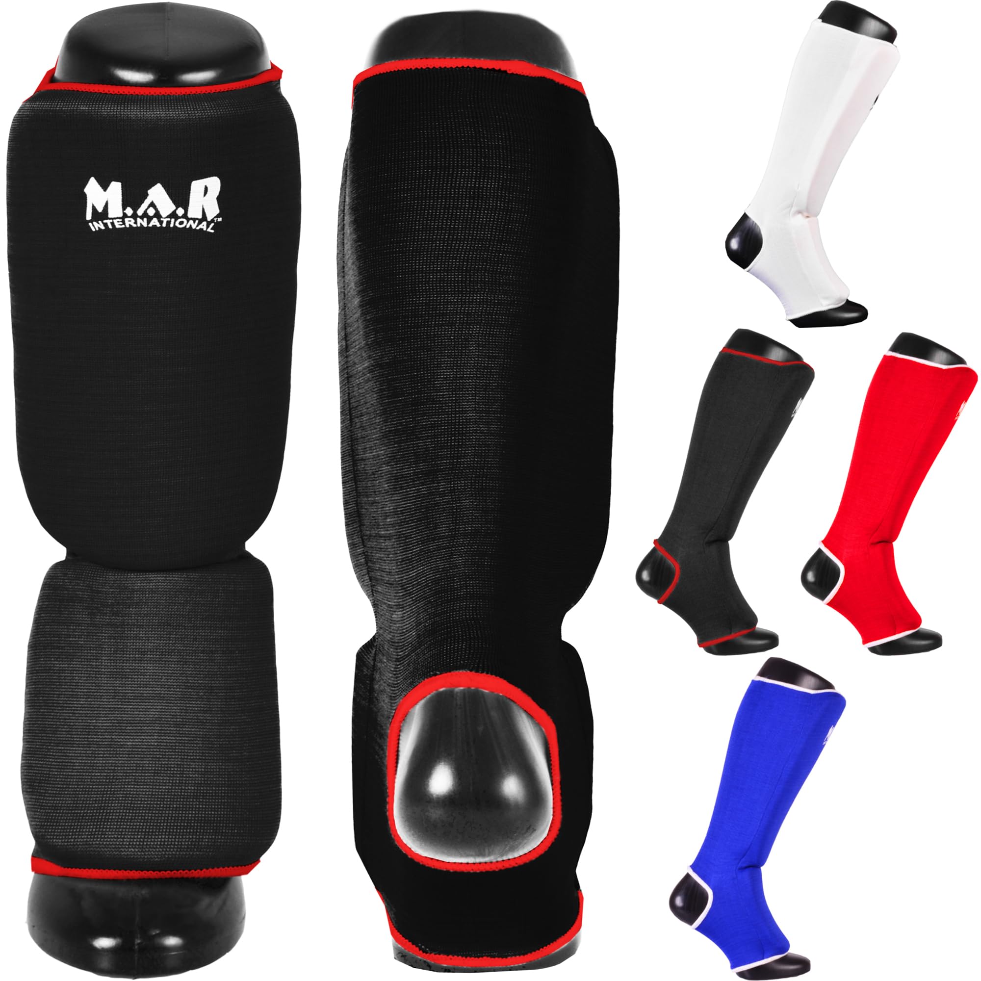 MAR | Black Elasticated Shin and Instep Guards for Martial Arts, Karate, Kickboxing, Muay Thai, Slip-On Shin Pads, Training Shin Guard, MMA Foot Protector Training Leg Guards, BJJ, Taekwondo (XS)