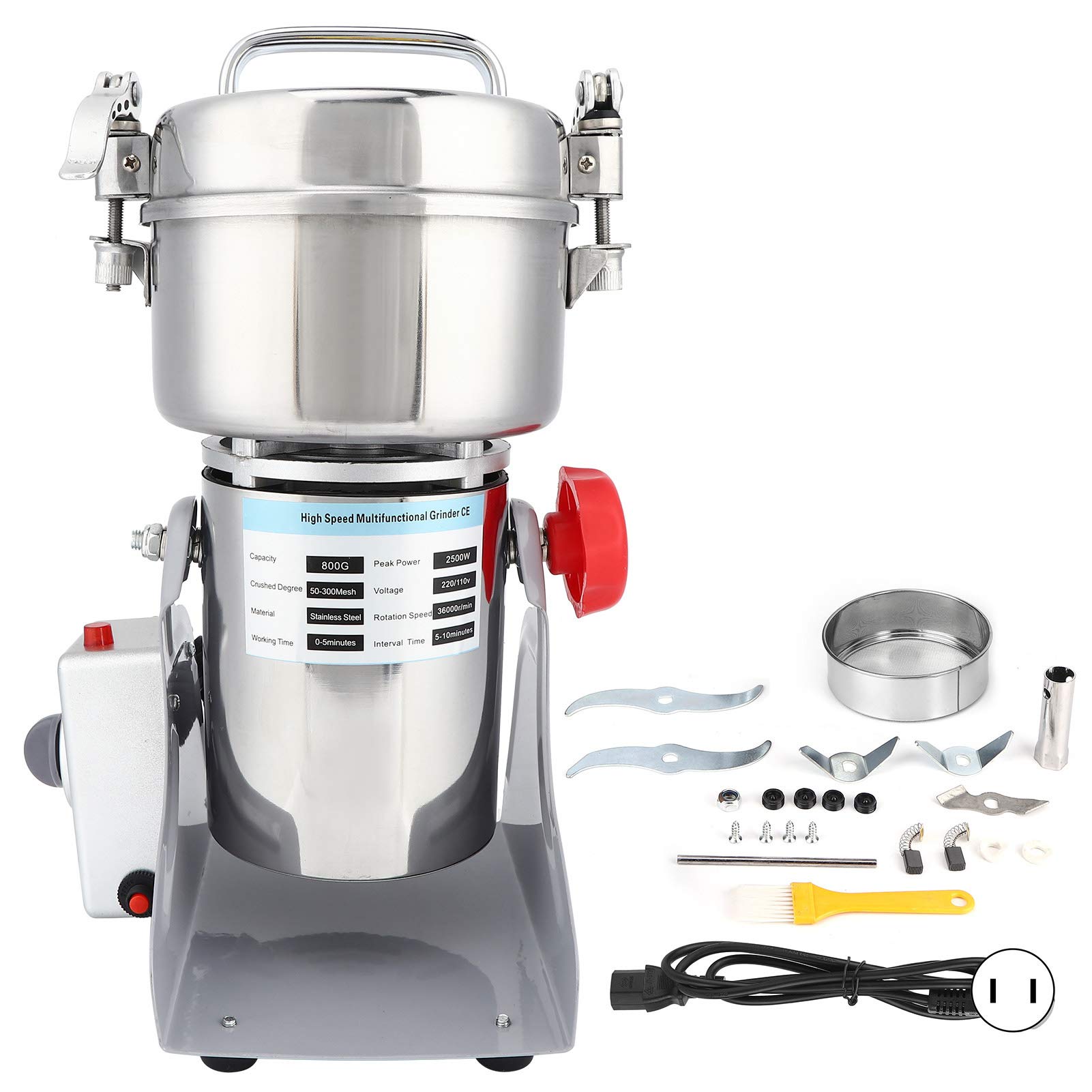 Molinillo de grano eléctrico, molinillo de grano eléctrico comercial de acero inoxidable Molino de máquina de polvo Molinillo de harina Molinillo de cafépara Frijoles Semillas Nueces Especias (yo)