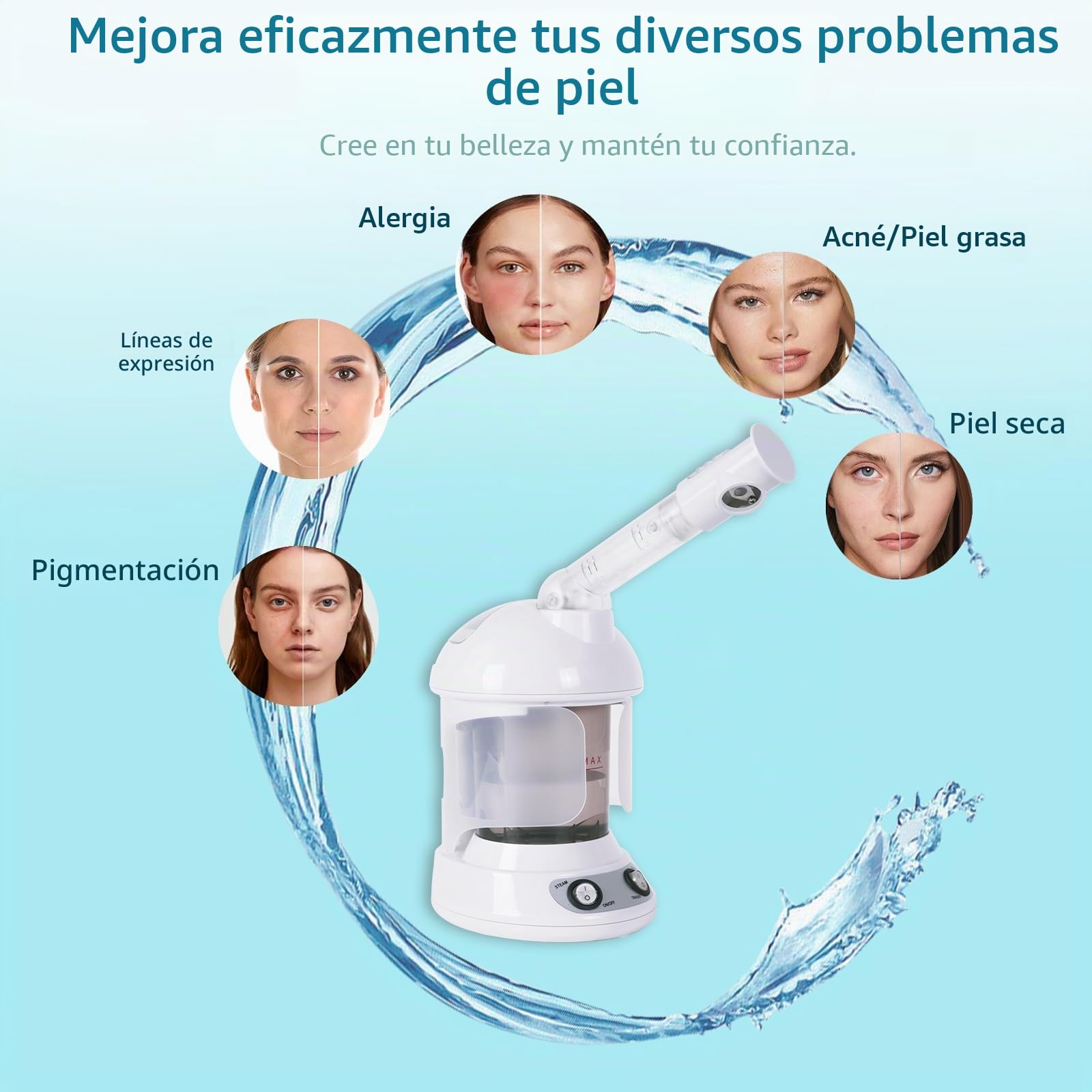 Susana Vaporizador Facial Térmico Blanco para Sauna y Spa, Spray Nano Ionic, Humidifier Steamer, Limpieza Profunda de Poros y Espinillas, Hidratante