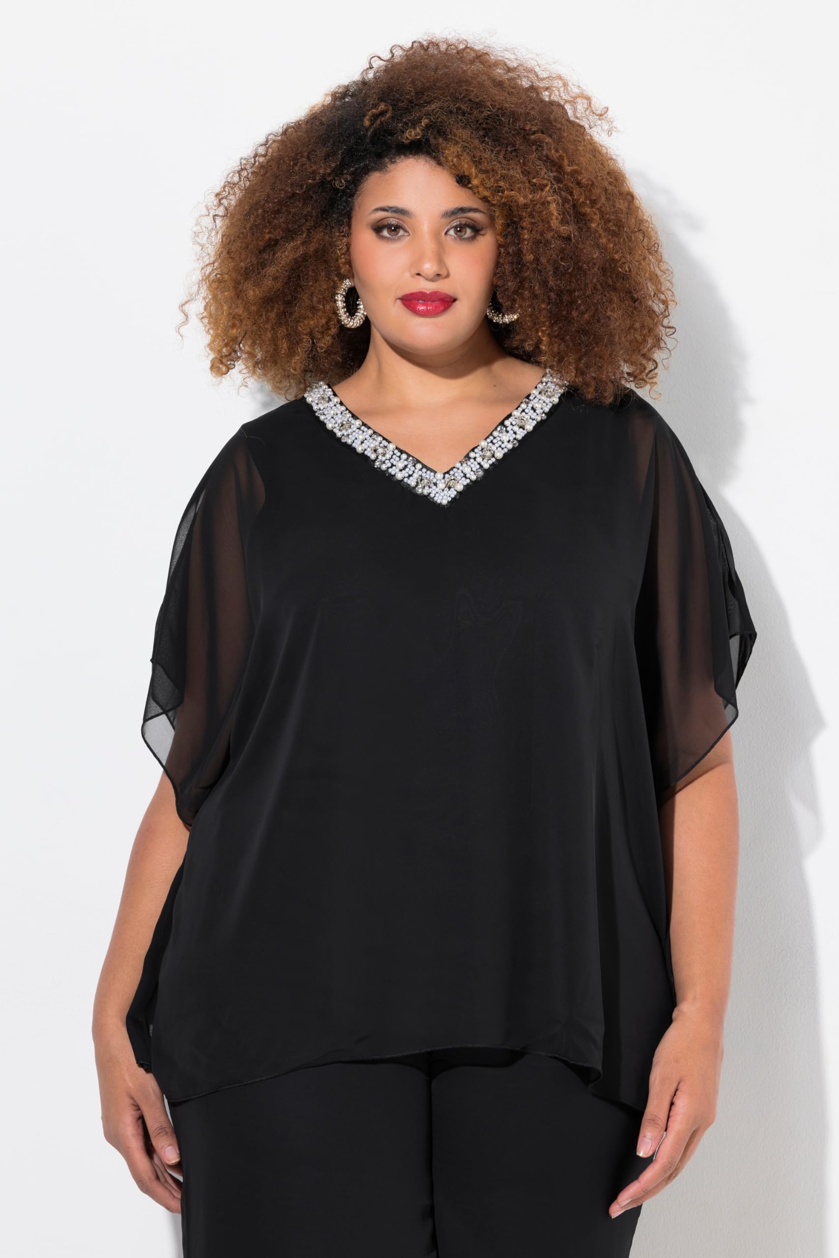 Ulla Popken Damen Chiffonbluse mit Beschmückung Bluse
