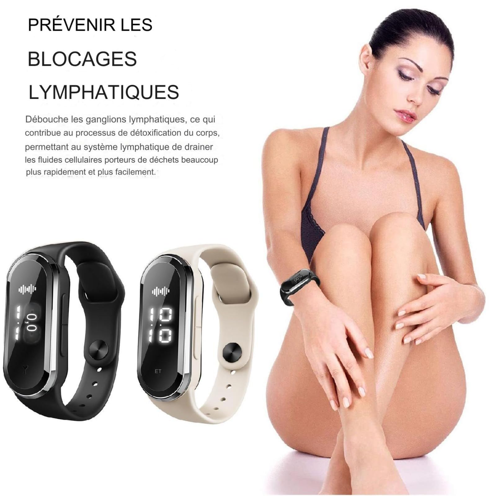 Braccialetto di perdita di peso ad ultrasuoni, orologio intelligente di perdita di peso ad ultrasuoni, braccialetto fitness corpo ad ultrasuoni, regolabile per uomini e donne (bianco)