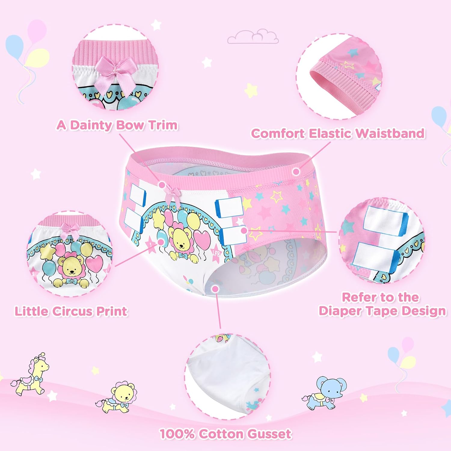 Littleforbig Women's Silky Soft Underwear Comfortable Briefs Babydoll Little Circus 'Oopsie' Potty Pants 4 Pack Panties Set - Image 4