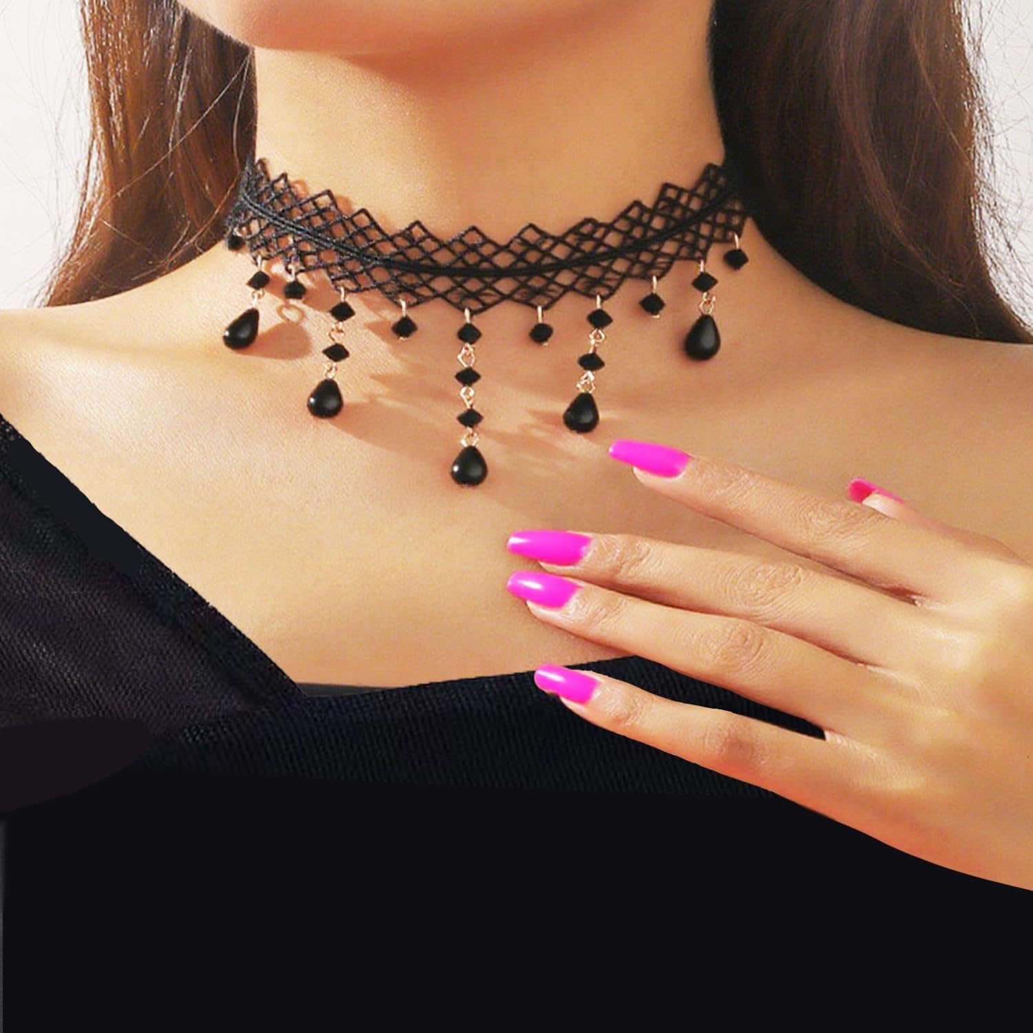 Gothic Black Necklaces for Women Black Velvet Lace Choker Necklace Halloween Jewelry for Women Gothic Steampunk Cosplay Accessories Goth Accessories Goth Gifts - Image 3