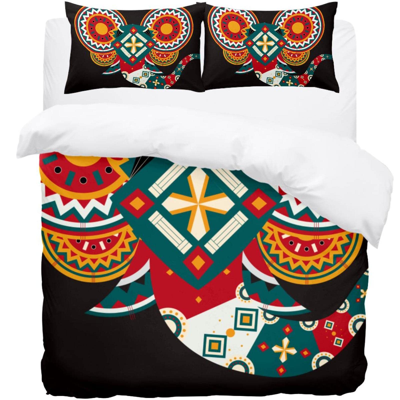 Housse de couette éléphant avec 2 taies d'oreiller pour lit simple 3 pièces