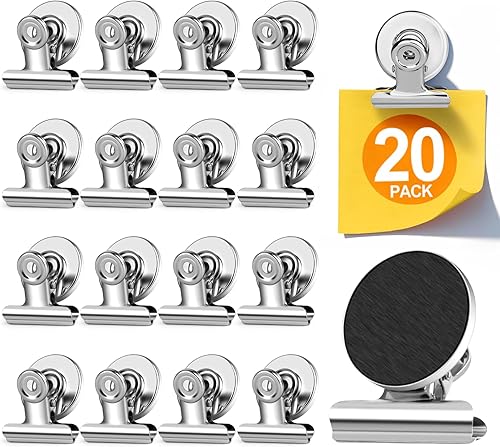 Paquete de 20 imanes para nevera, clips magnéticos fuertes, imanes de clip resistentes para exhibiciones de fotos, imanes de pizarra blanca para el