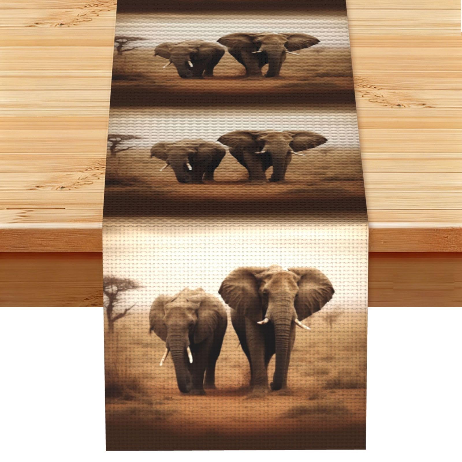 Fodpand Black Rustic Cotton Linen Table Runner, Wild Animals Elephants Table Runners 13 X 72 Inches, Modern Elegant Farmhouse Tablecloth, Washable Kitchen Dining Table Decoration For Home Party Decor