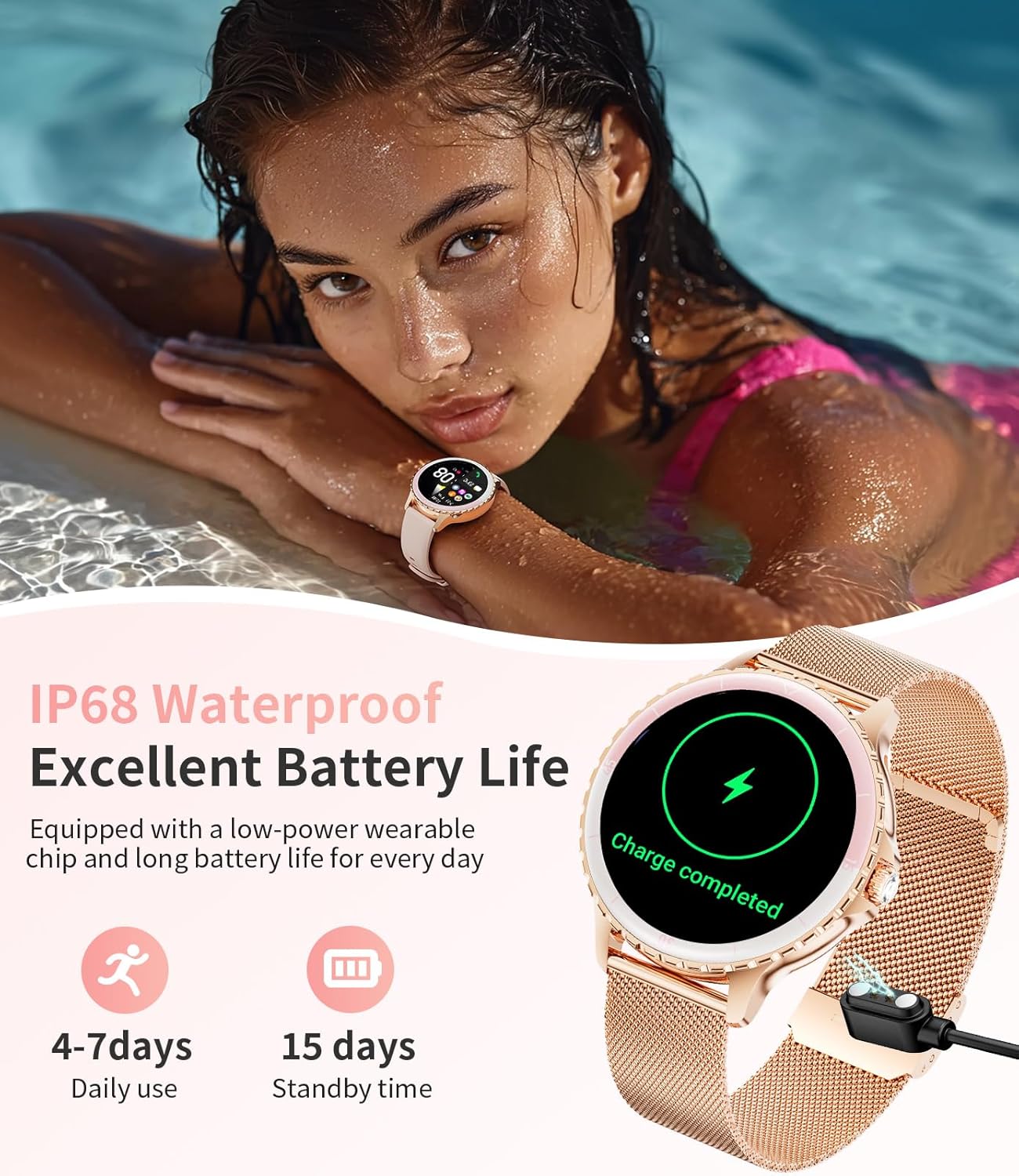 SUNKTA Smart Watch for Women (Answer/Make Call),1.27" Curved Display Smartwatch with Female Cycle/Sleep Monitor,5ATM Waterproof Fitness Tracker 100 Sport Modes Pedometer for Android/iOS,Gold - Image 7