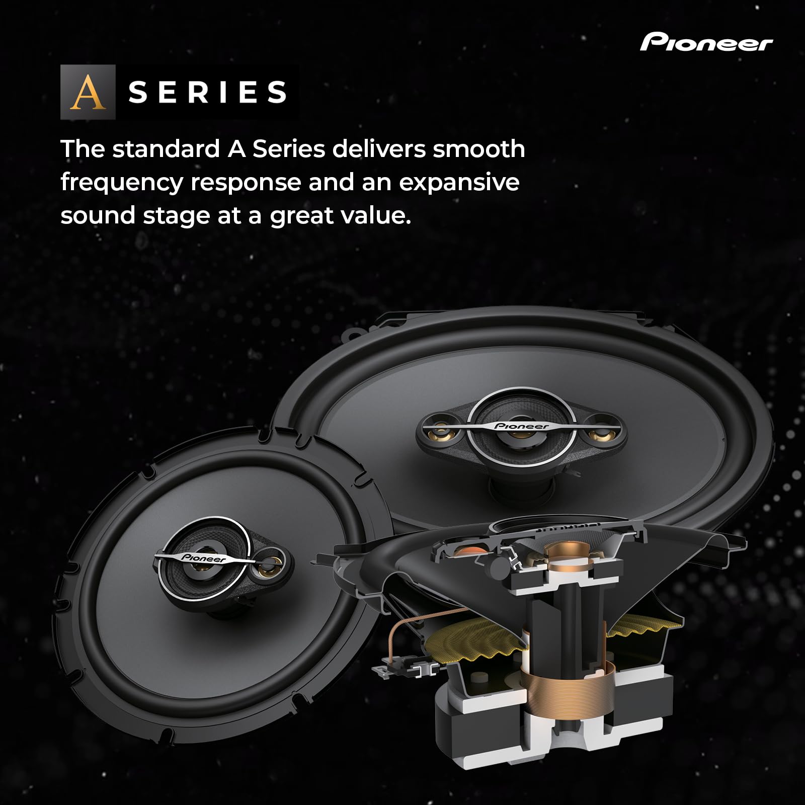 PIONEER TS-A1671F 16,5 cm 3-Weg-Koaxial-Lautsprecher Set mit 2 Lautsprechern (je 320 W max., 70 W Sinus), kraftvoller Klang, hoher Wirkungsgrad, 48 mm Einbautiefe, 144 mm Einbauausschnitt, mit Gitter
