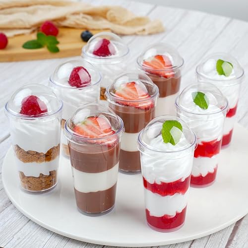 Miniatura 5 de Zezzxu Paquete de 50 mini tazas de postre con cucharas y tapas vasos de parfait de plástico transparente de 3 onzas vasos de chupito pequeños para