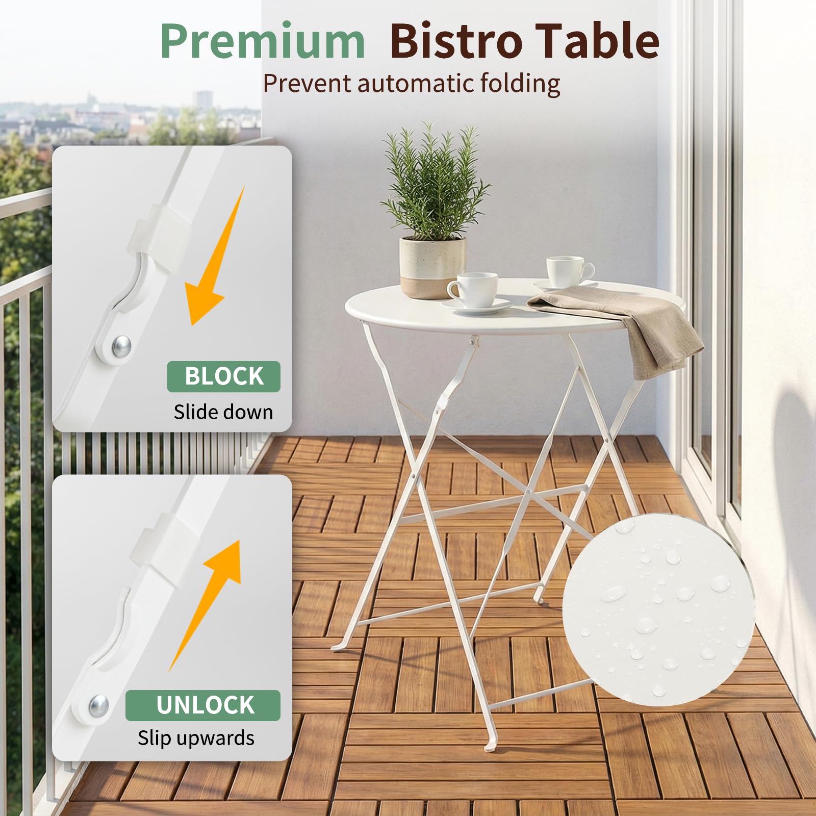 LIFERUN Zestaw bistro 3-częściowy, składany, metalowy zestaw mebli balkonowych na mały balkon, odporny na warunki atmosferyczne, 1 składany stół z 2 składanymi krzesłami, zestaw wypoczynkowy na taras