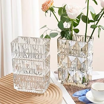 Amazon.co.jp: 四角型 花瓶 ガラス おしゃれ フラワーベース 大