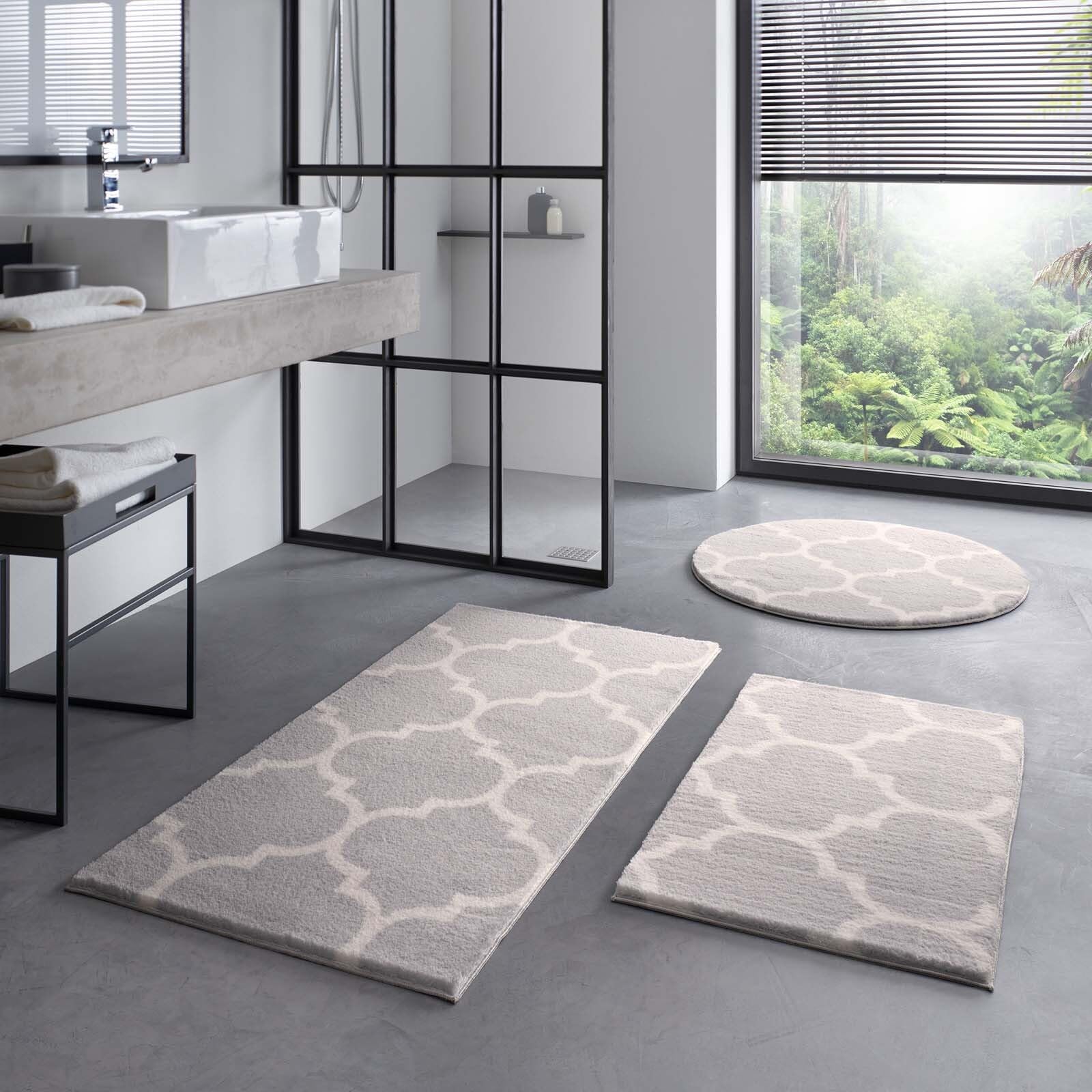 Taracarpet Badematte Badteppich für das Badezimmer waschbar in der Waschmachine Florentiner Muster Grau 120 cm rund