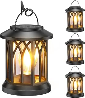 WdtPro 4-Pack Solar Lanterns Outdoor Waterproof Hanging Lights - Upgraded 12+ Hour Bright Warm Glow for Garden Patio Yard Decor