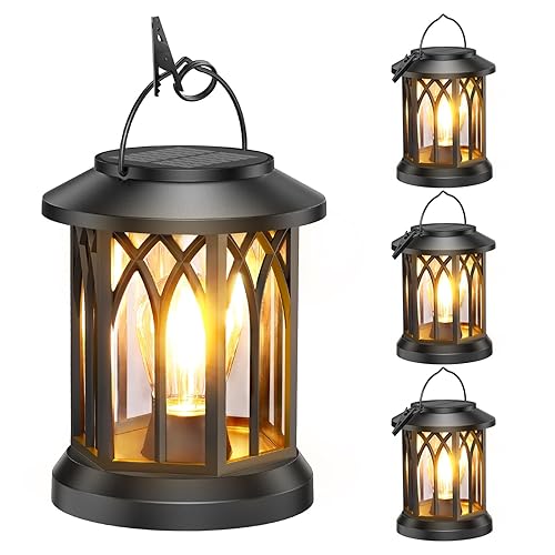 WdtPro 4 Pack Solar Lantern Outdoor Lights, Upgraded Bright Solar