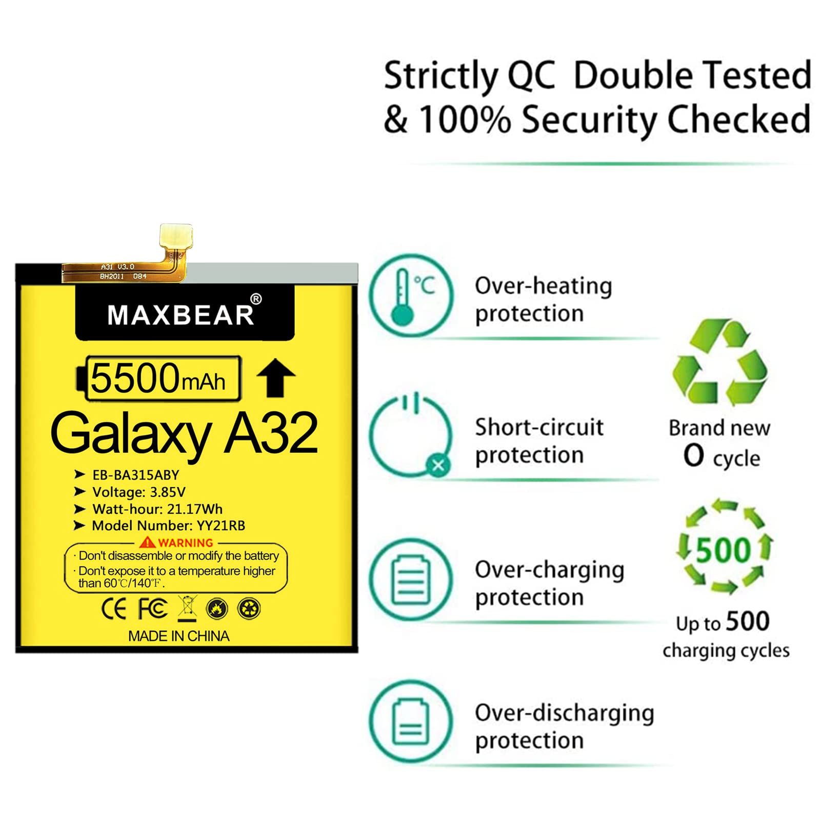 MAXBEAR Galaxy A32 Battery, (Upgraded) 5500mAh 3.85V Li-Polymer Replacement Battery EB-BA315ABY for Samsung Galaxy Galaxy A31 / Galaxy A32 SM-A326U (Not fit for Galaxy A32 5G) with Repair Tool Kit