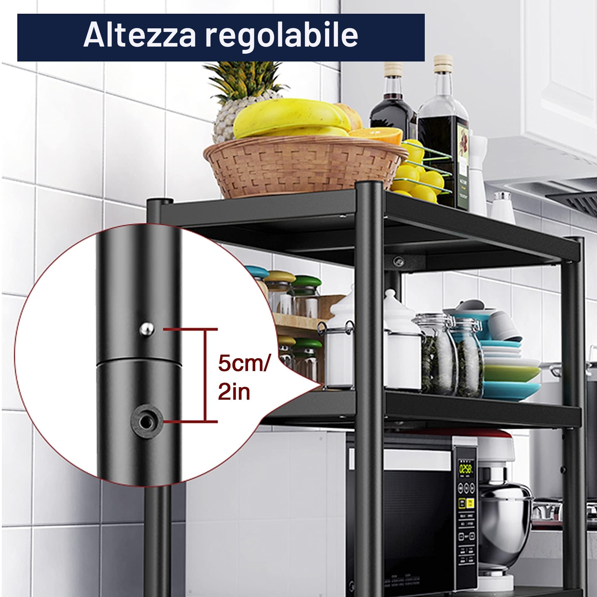 WPT Kitchen Baker's Rack Utility Scaffale per forno a microonde, carrello su ruote, organizer da cucina regolabile a 4 ripiani, in acciaio inox