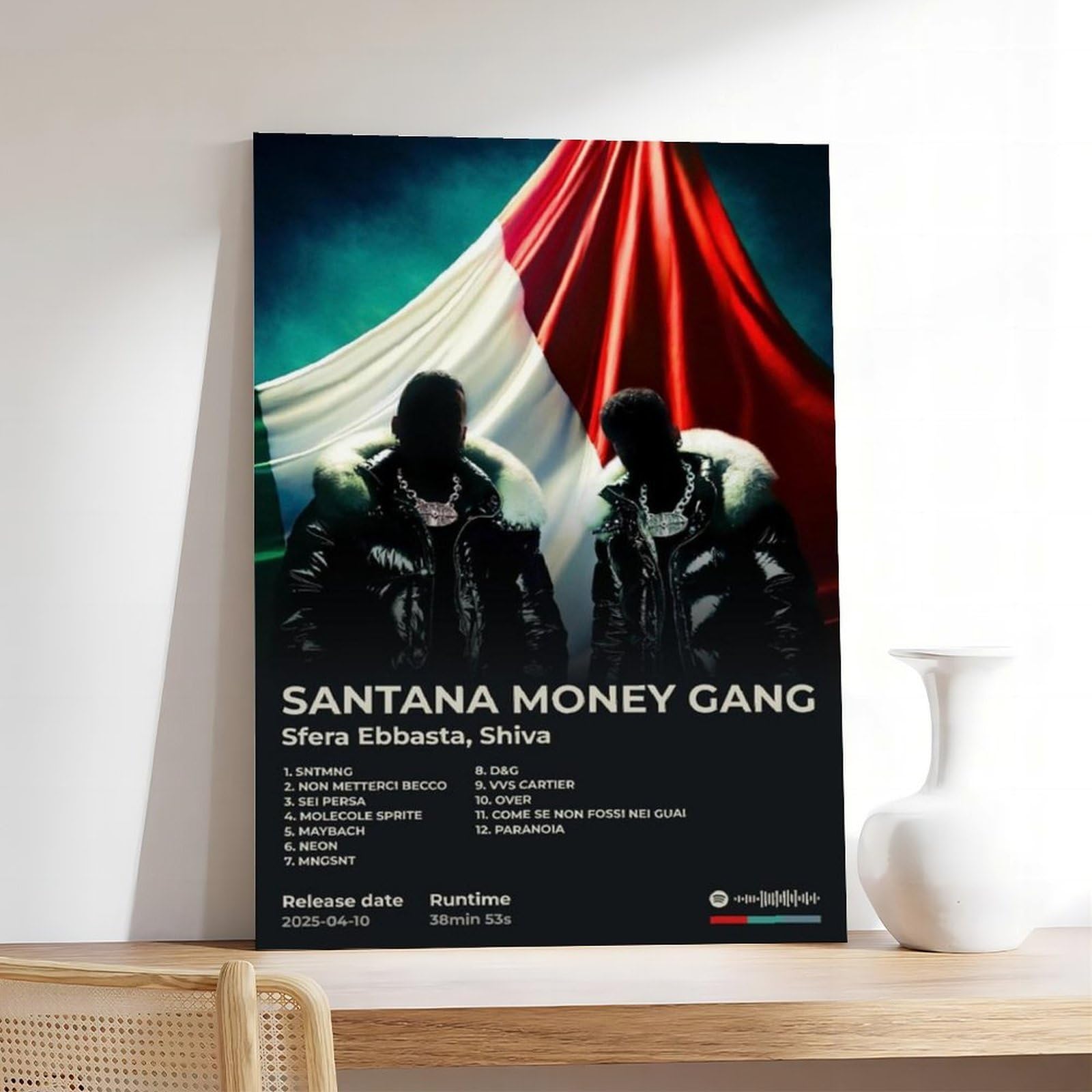 PJEYGF Poster su tela con copertina di album musicale Hip Hop Santana Money Gang, decorazione per la casa, idea regalo