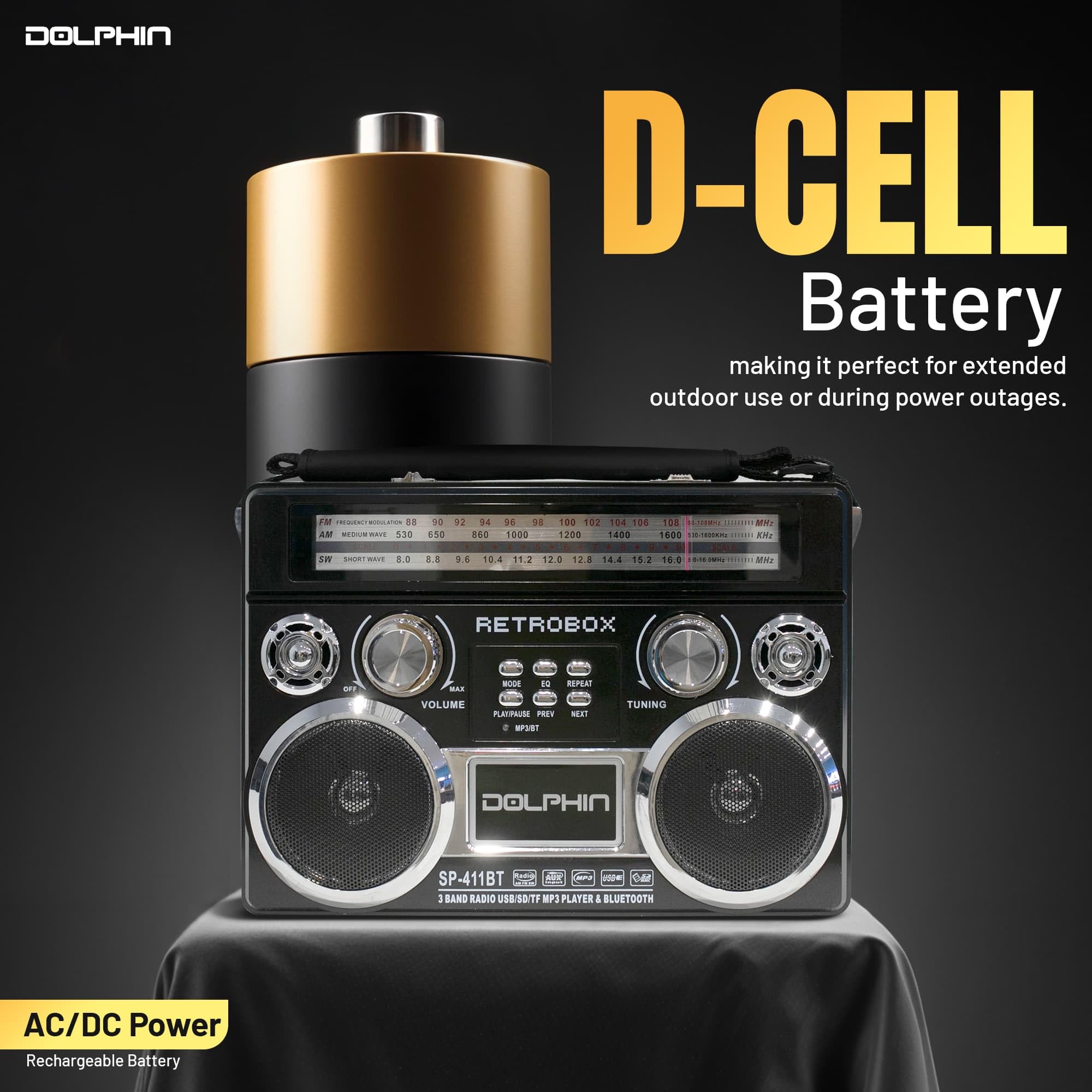 Amazon.com: Dolphin RETROBOX Portable Bluetooth AM/FM Radio (Black