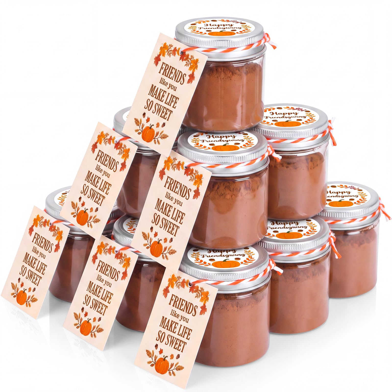 CHENGU Lot de 24 pots à chocolat chaud de Thanksgiving en vrac de 56,7 g avec couvercle, étiquettes et corde, mini barres de cacao en plastique transparent pour fournitures de cacao chaud pour récolte