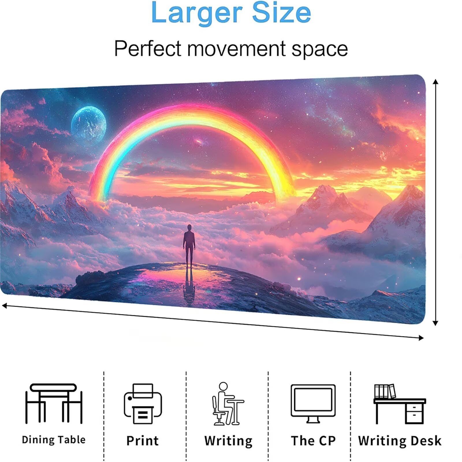 Podkładka pod mysz dla osób, podkładka pod mysz do gier XXL 1200 x 600 x 5 mm, podkładka na biurko dla graczy, bardzo duży zestaw stołów dla graczy, antypoślizgowa podstawa, tęczowa wodoodporna