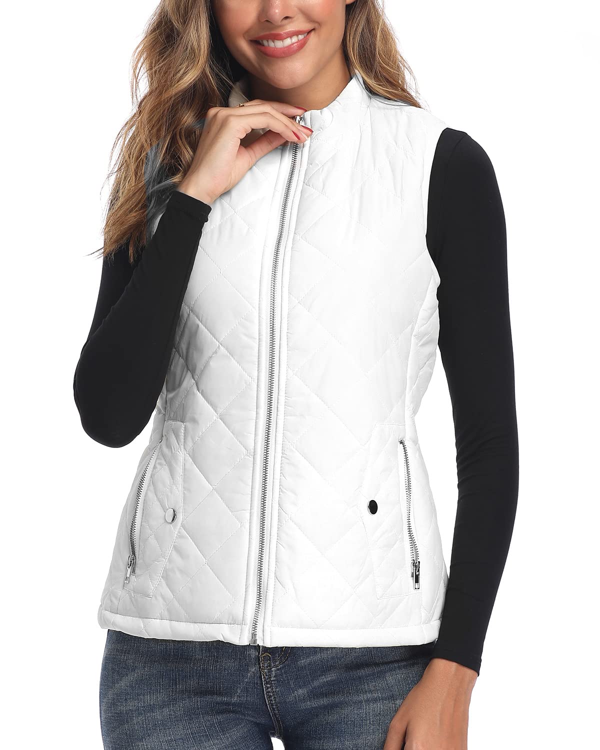 Argstar Women's Vest, Lightweight Qiulted Zip Pockets Padded Gilet