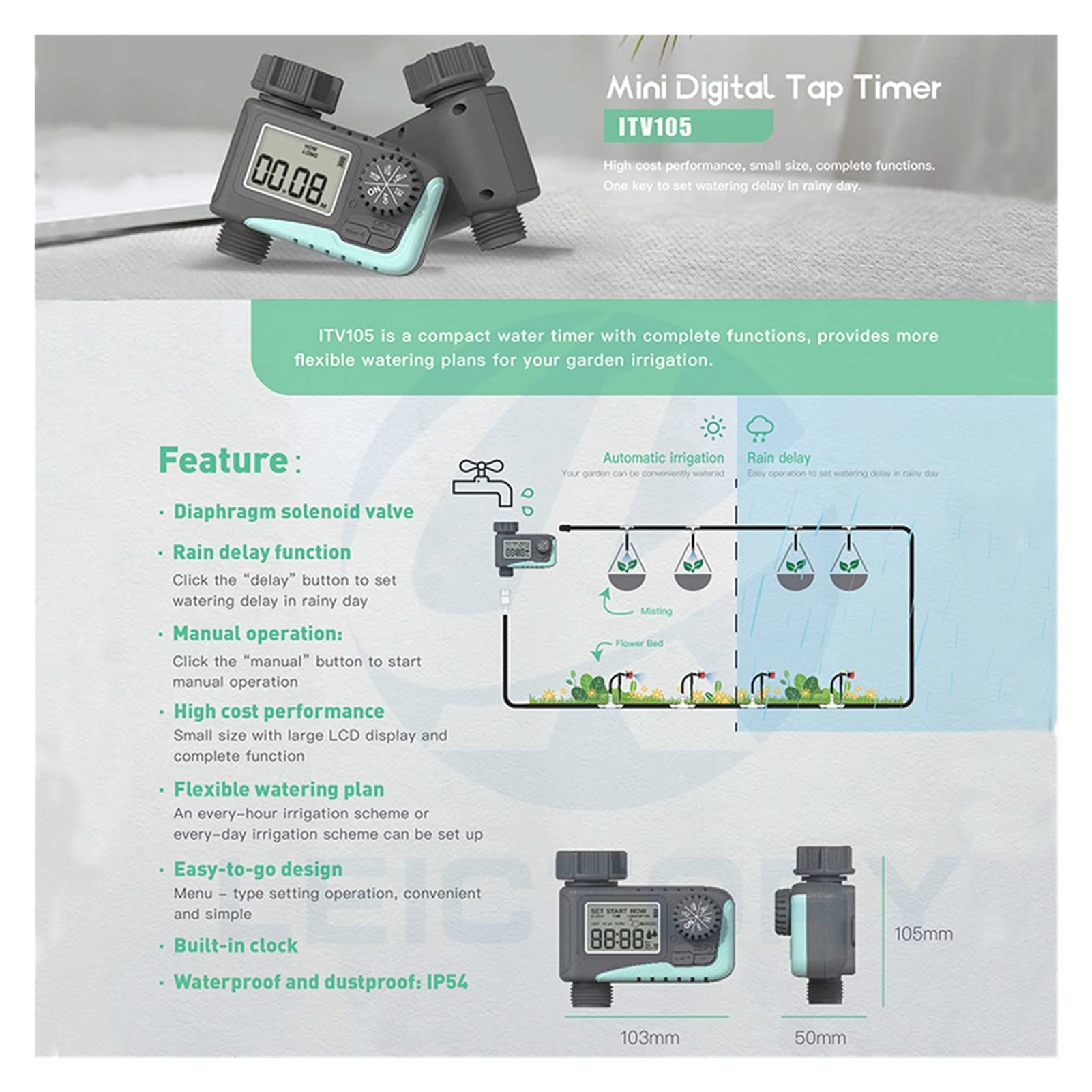Wassertimer Smart Garden Automatic Watering Timer Regensensor Bewässerung Controller Schlauchtimer (Color : Timer102P)
